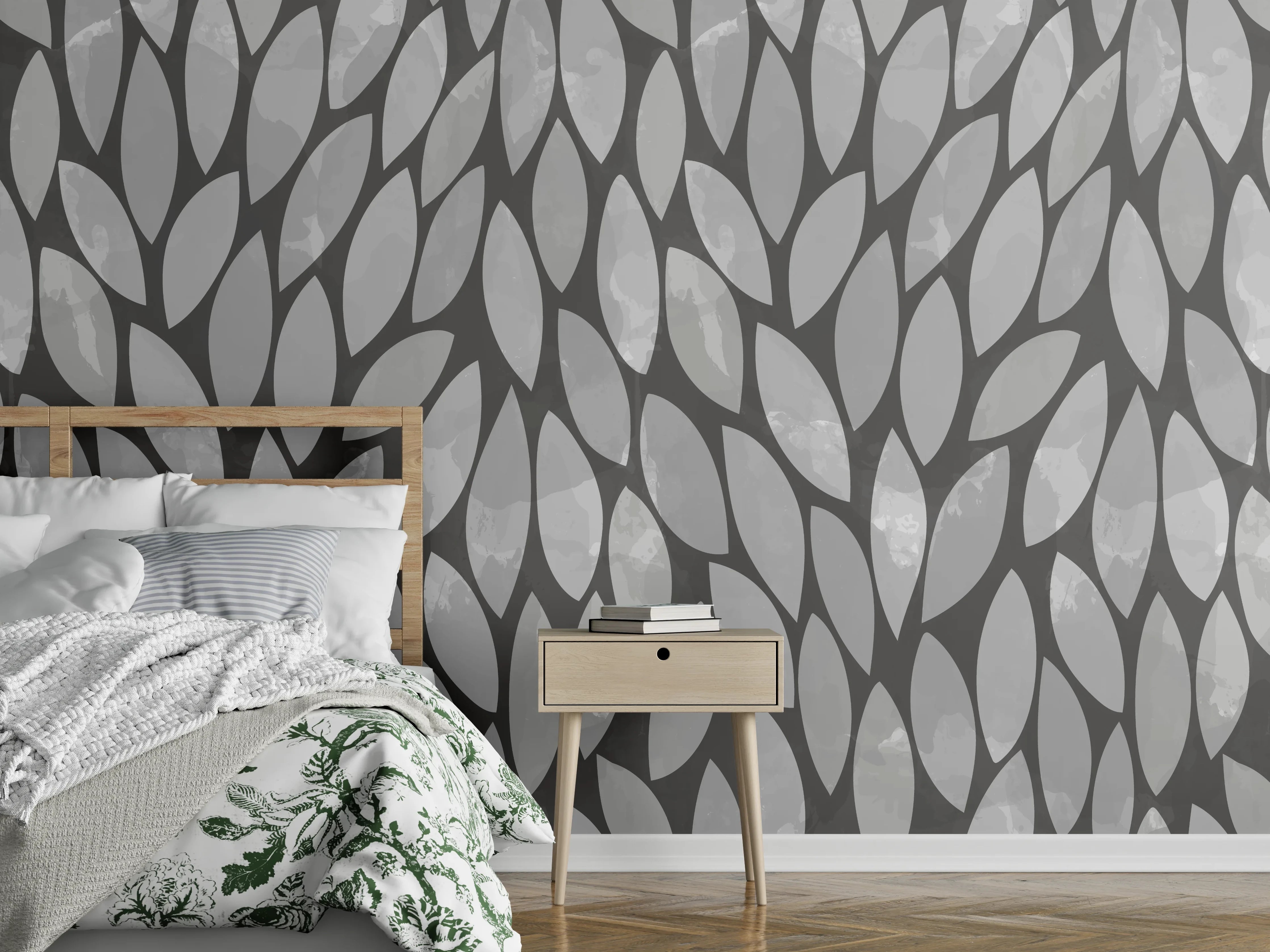 Wandverkleidung Schlafzimmer - Moderne grafische Muster in Grautönen