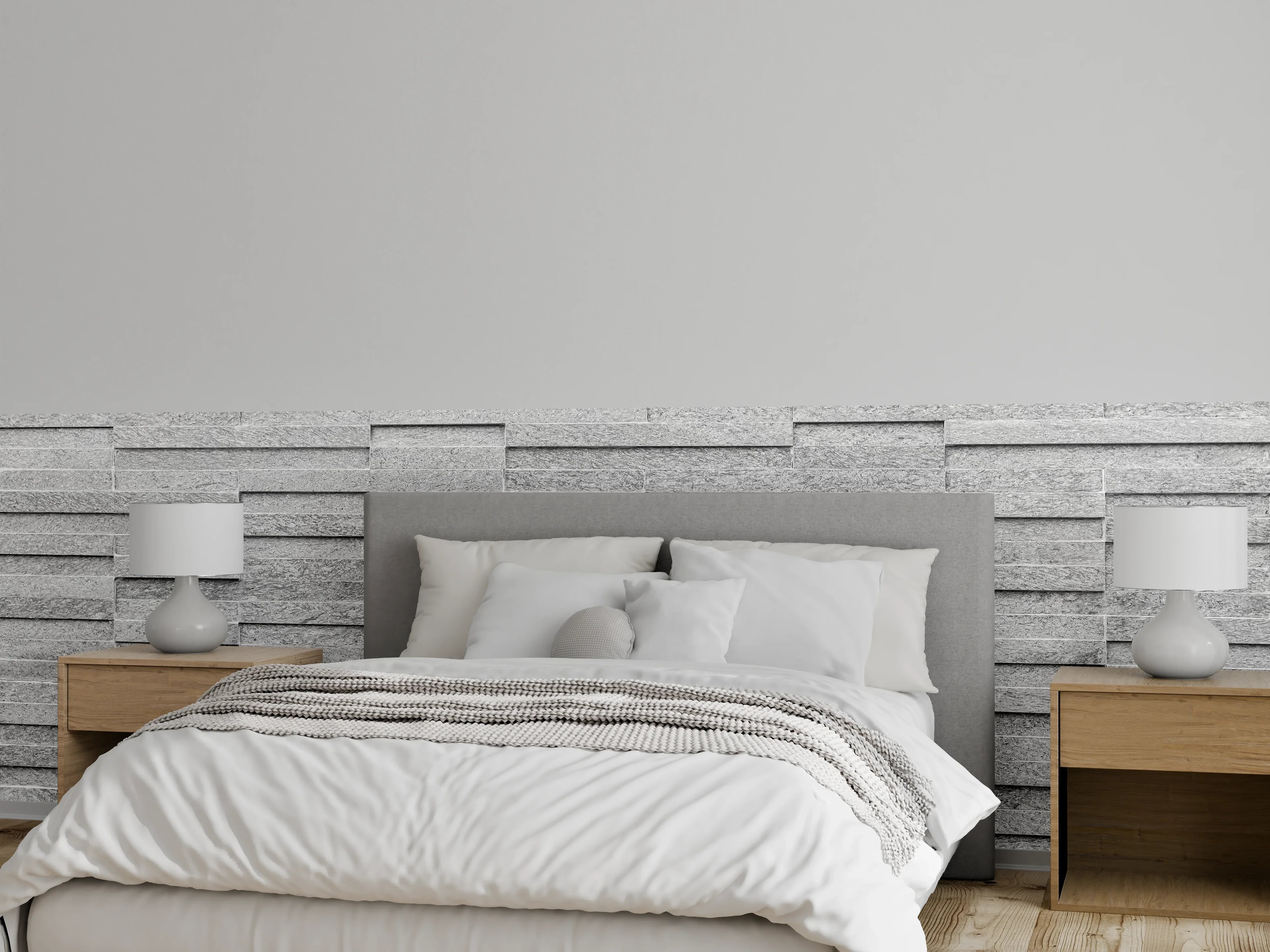 Wandverkleidung Schlafzimmer - Moderne graue Steinschnittwand