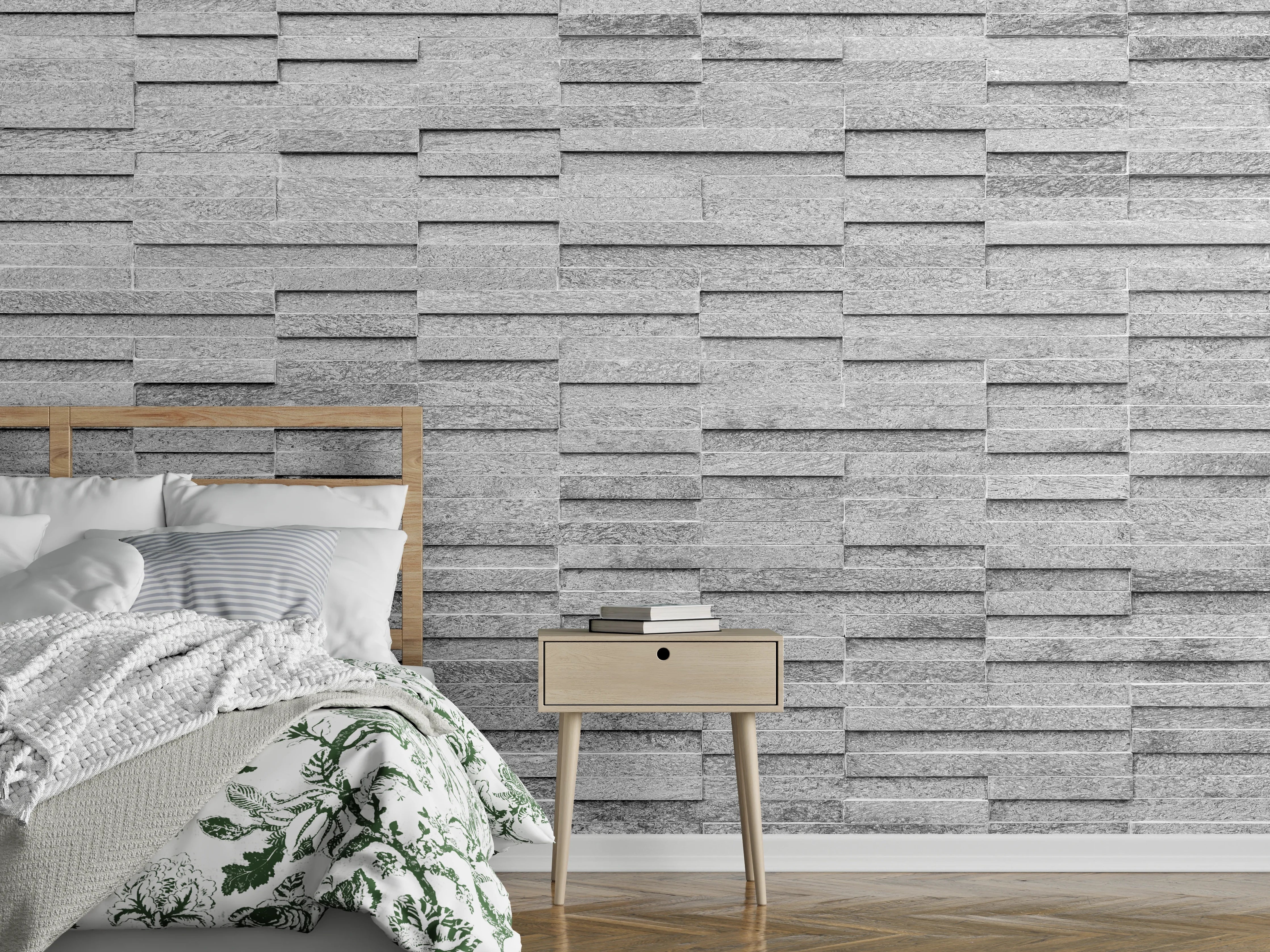Wandverkleidung Schlafzimmer - Moderne graue Steinschnittwand