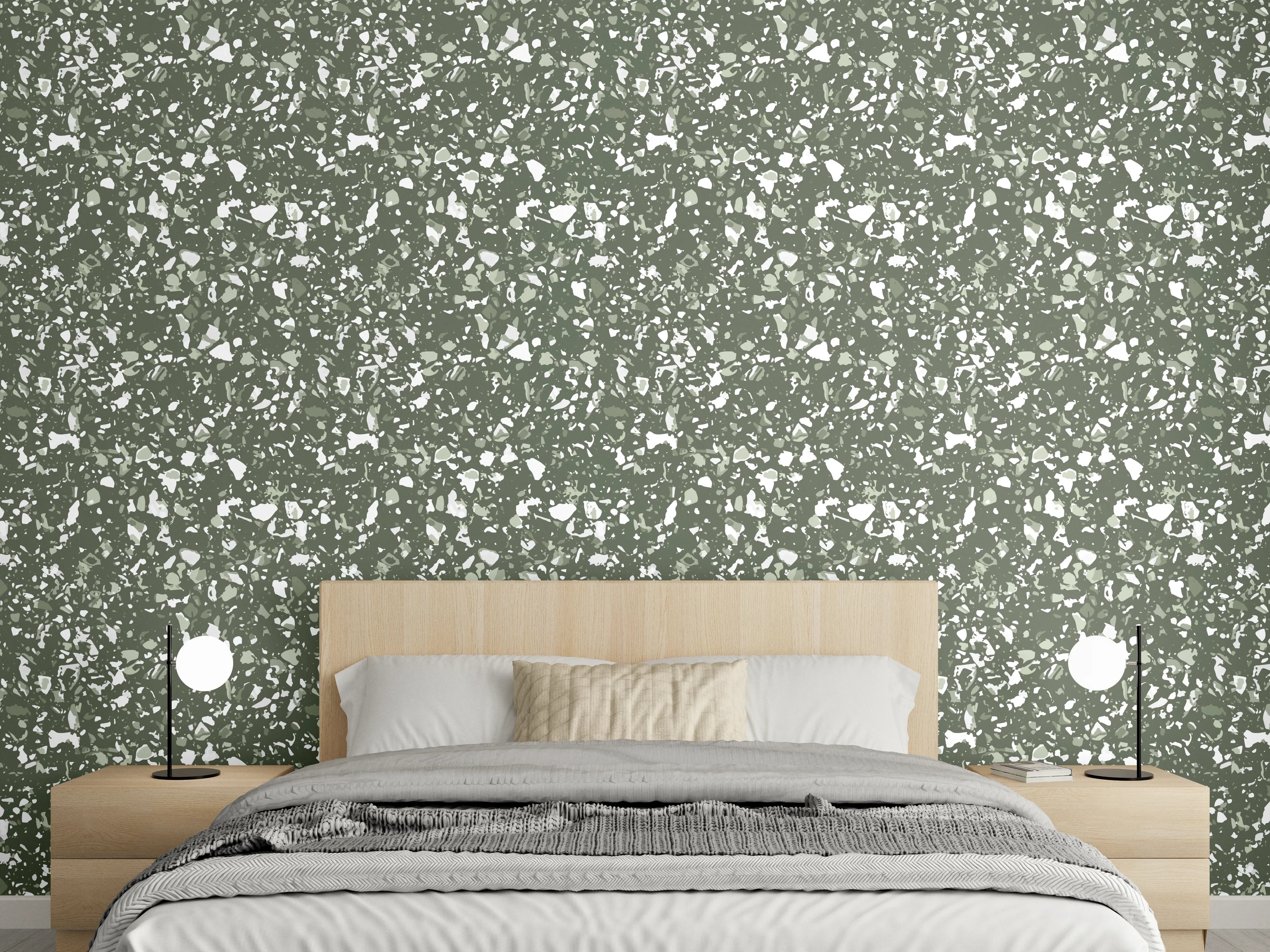 Wandverkleidung Schlafzimmer - Moderne grüne Terrazzo-Optik Muster