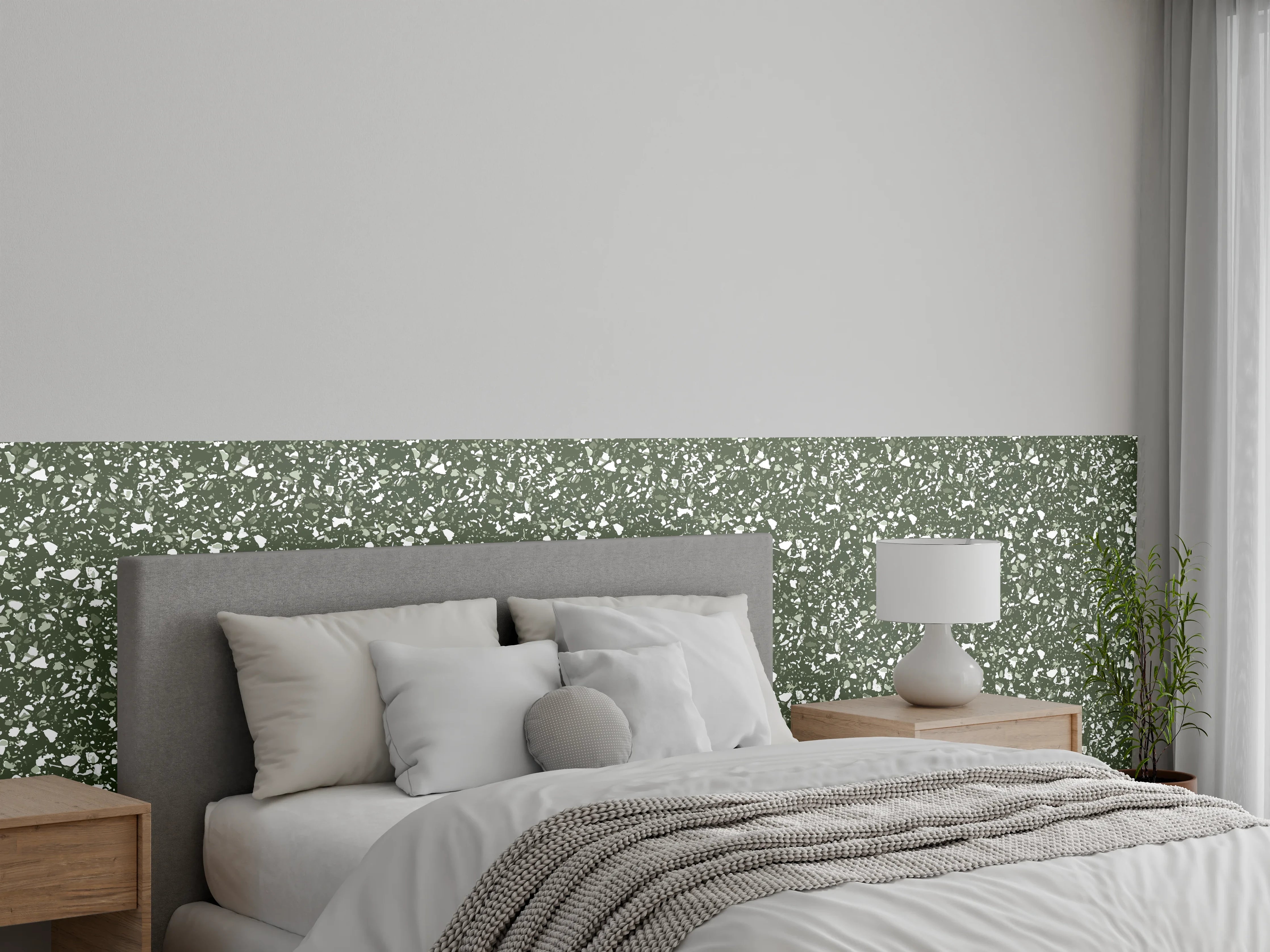 Wandverkleidung Schlafzimmer - Moderne grüne Terrazzo-Optik Muster