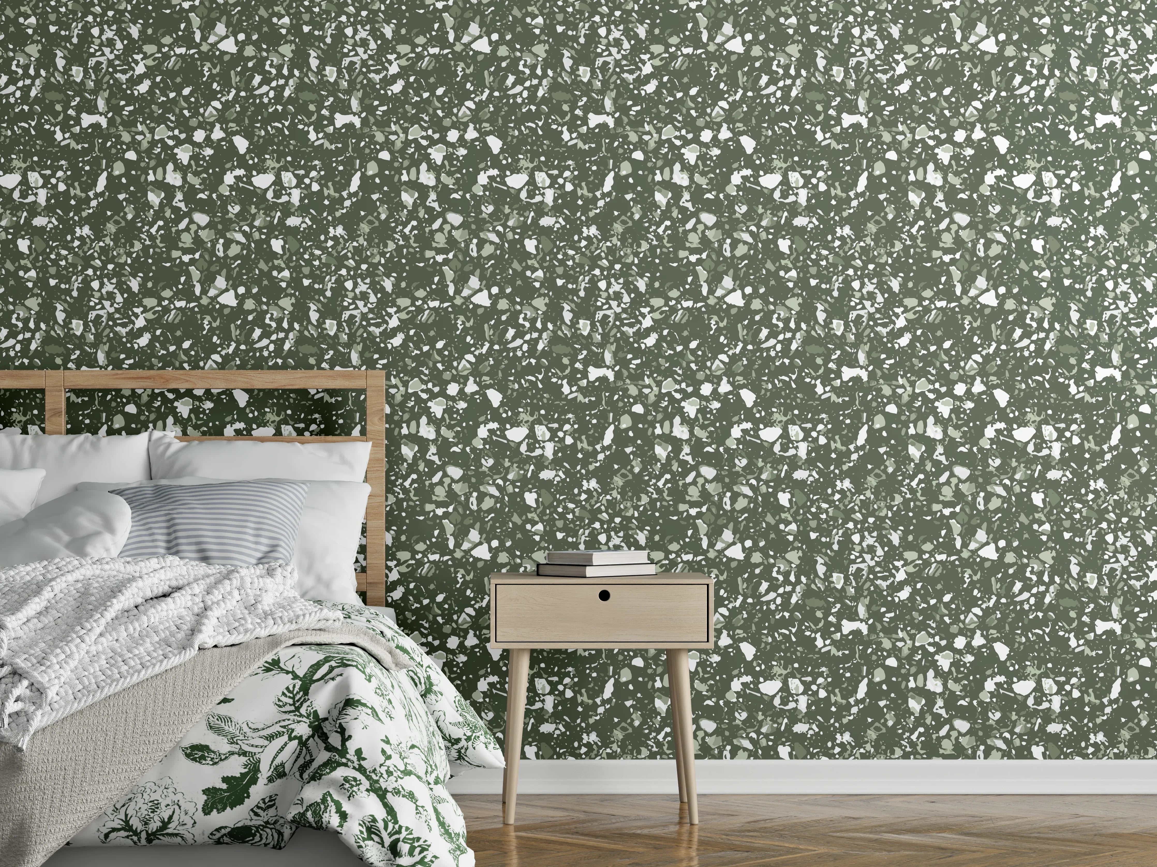 Wandverkleidung Schlafzimmer - Moderne grüne Terrazzo-Optik Muster