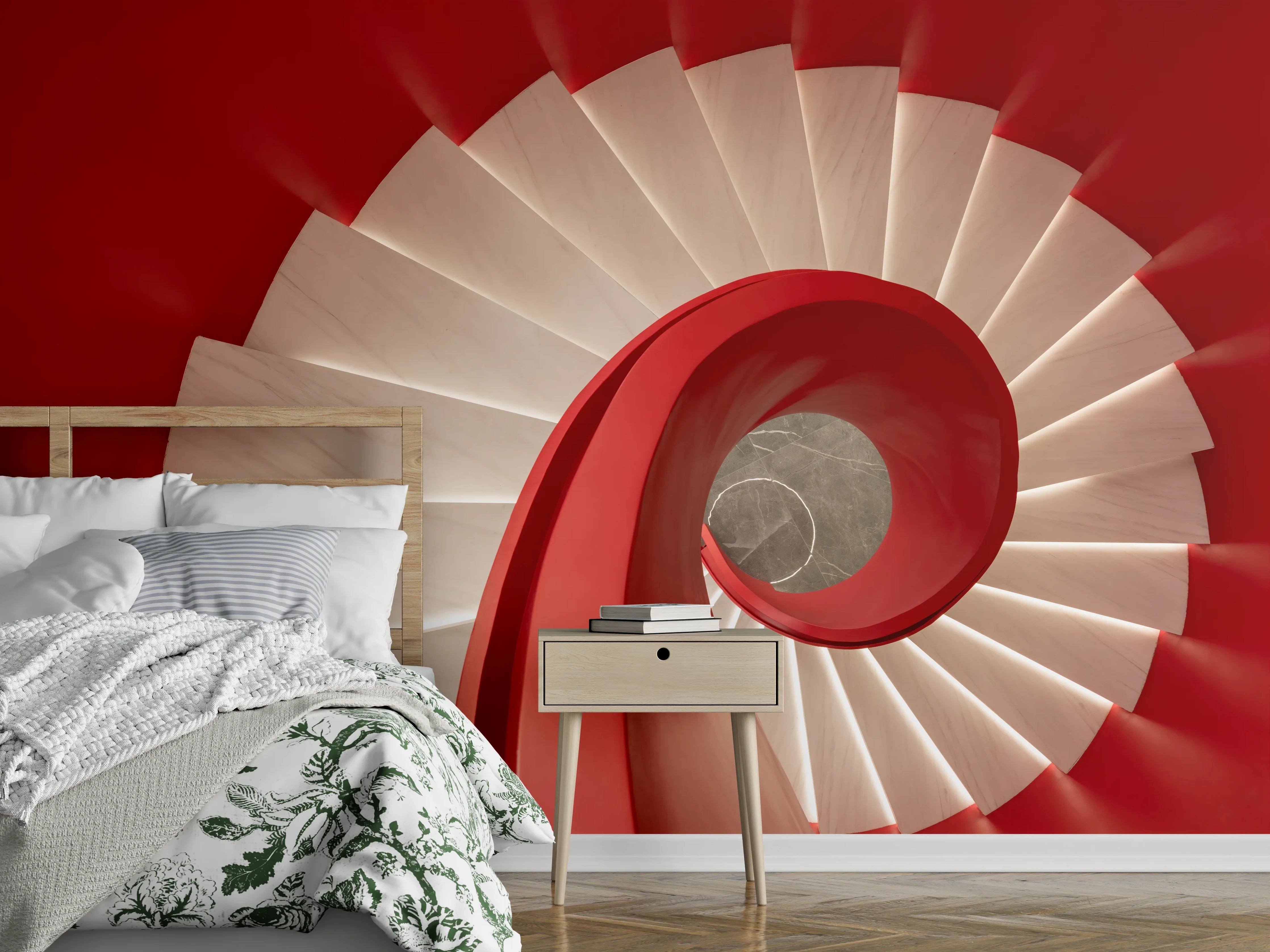 Wandverkleidung Schlafzimmer - Moderne rote Wendeltreppe Design
