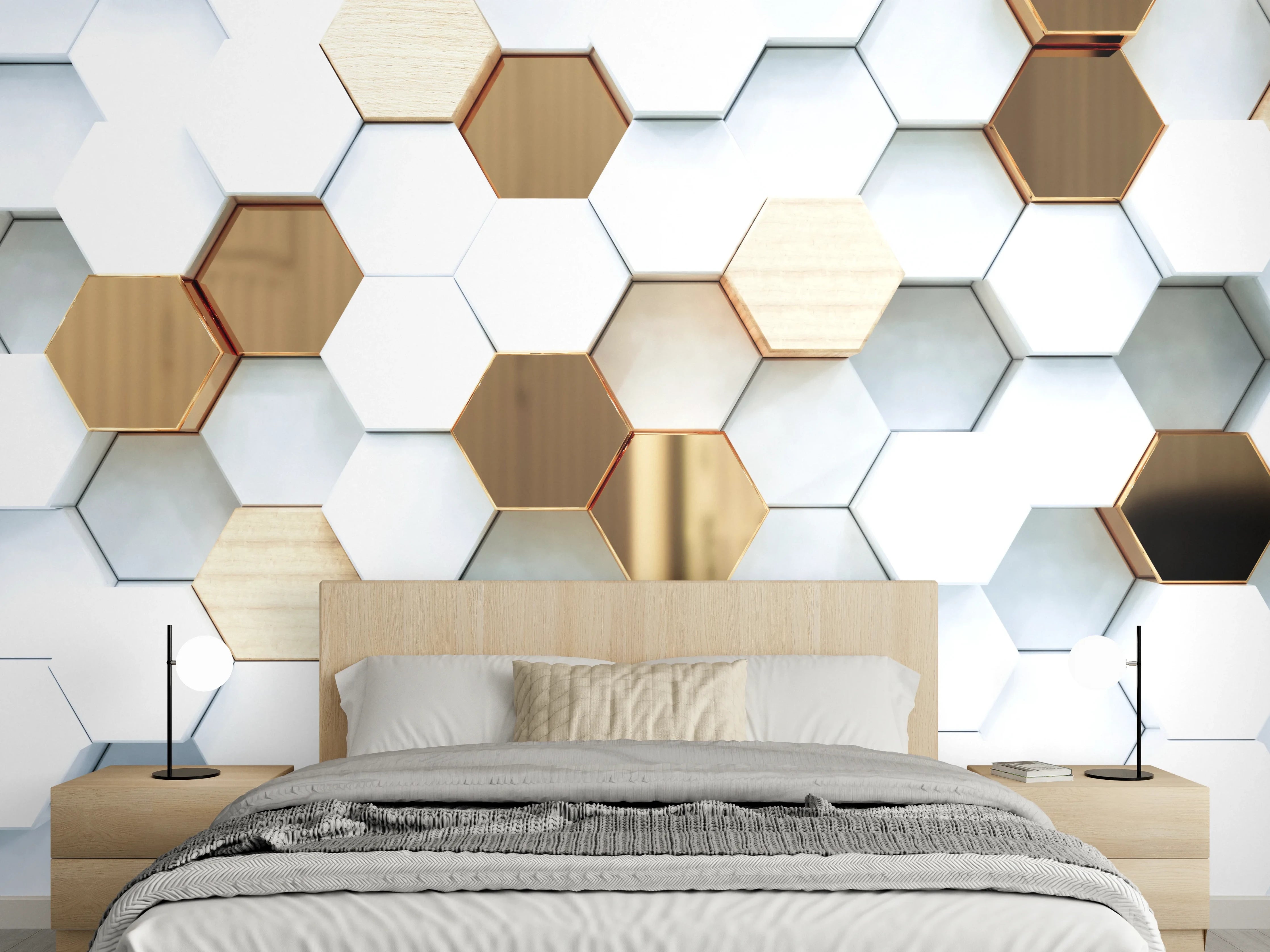 Wandverkleidung Schlafzimmer - Moderne, elegante Wandgestaltung mit Hexagon-Design