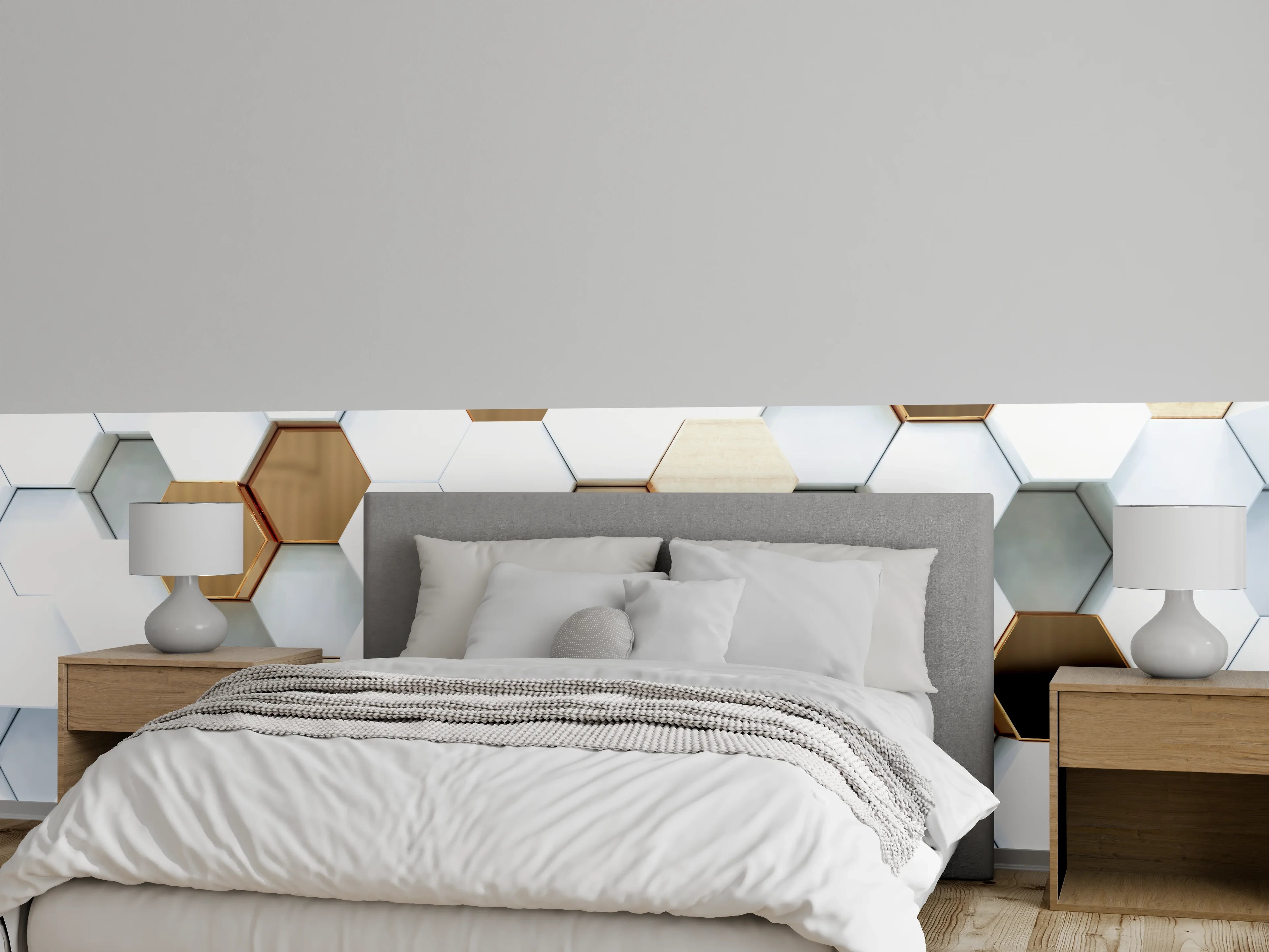 Wandverkleidung Schlafzimmer - Moderne, elegante Wandgestaltung mit Hexagon-Design