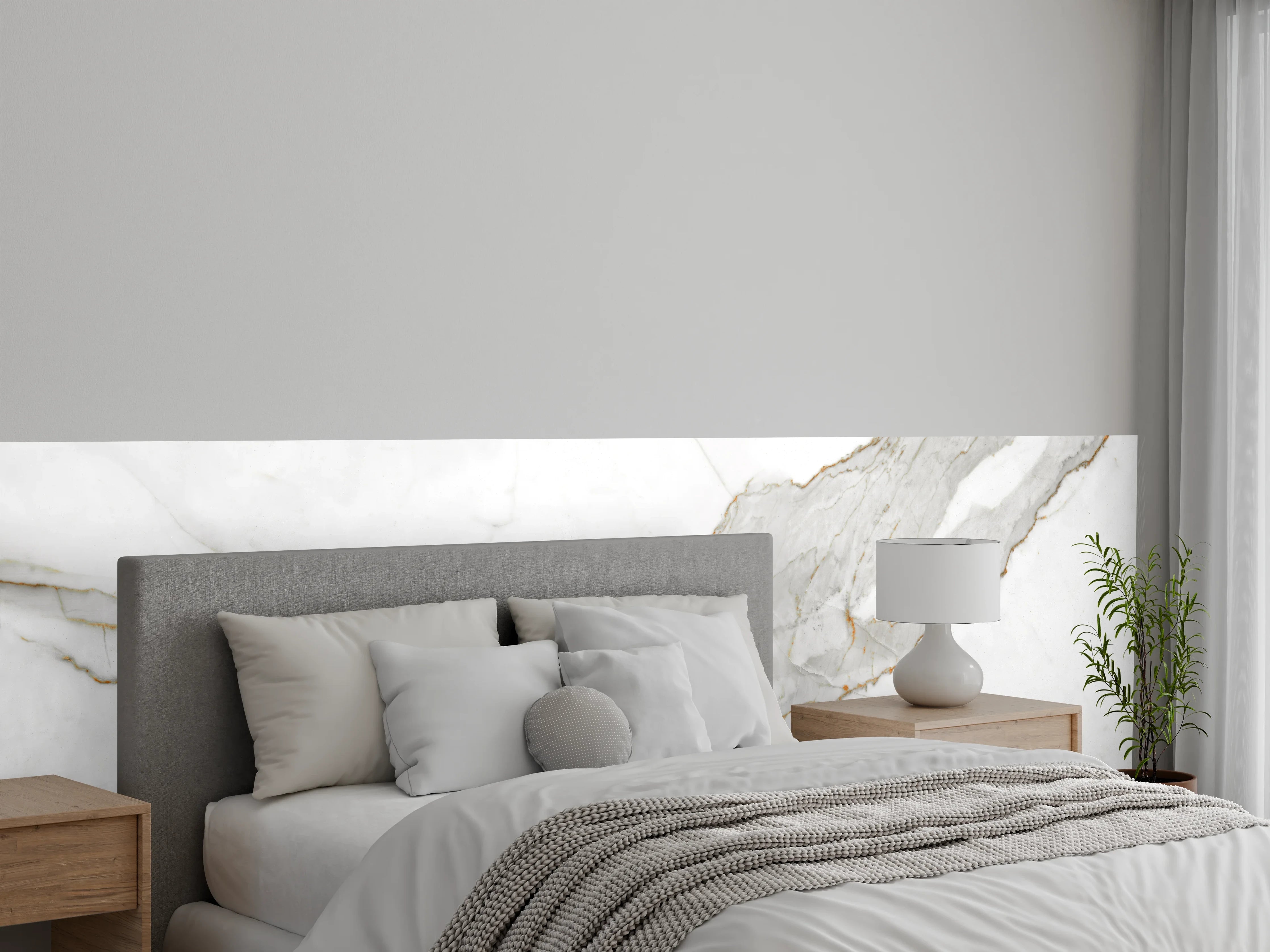 Wandverkleidung Schlafzimmer - Moderner Weiß-Grauer Marmor