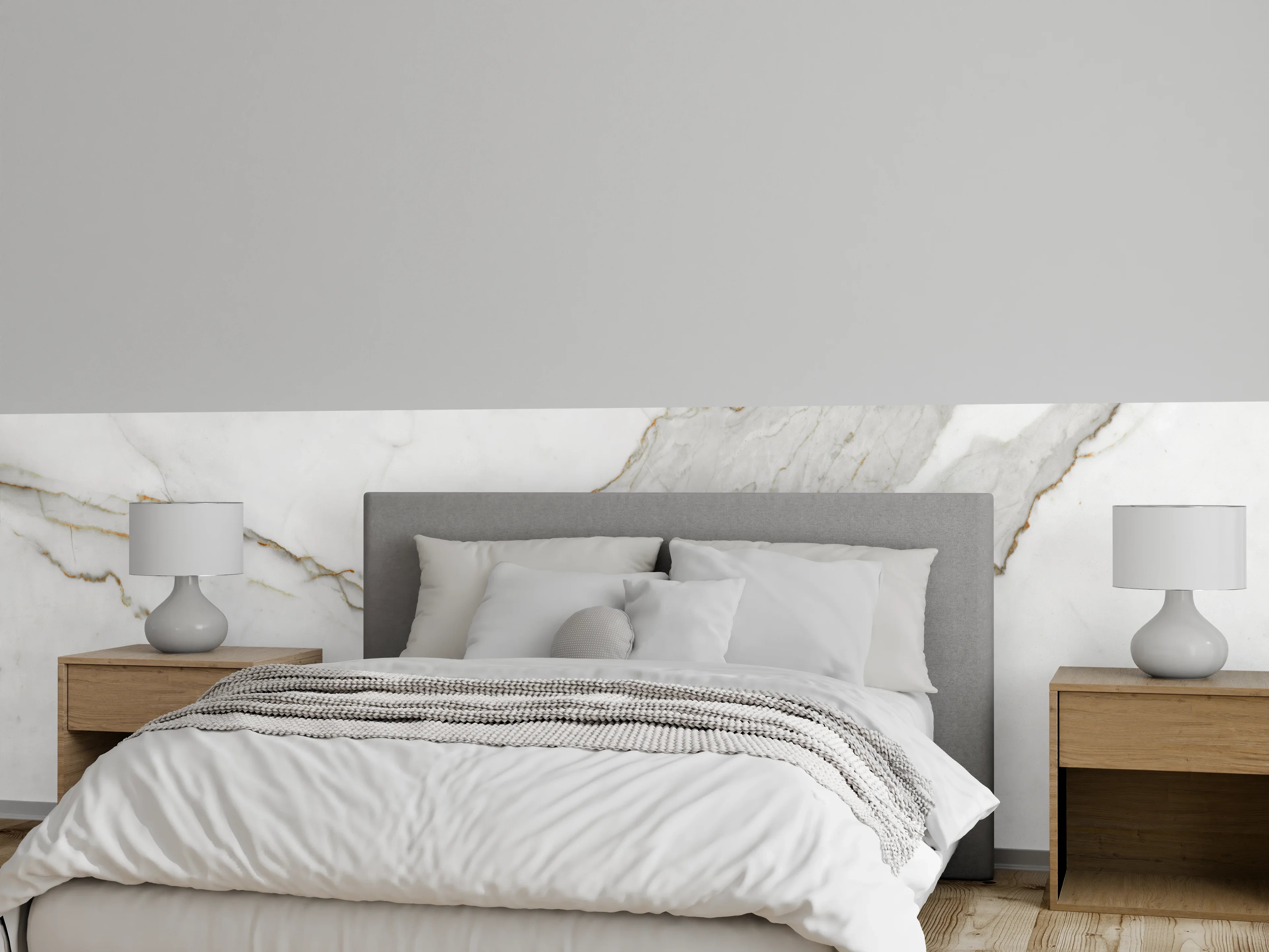 Wandverkleidung Schlafzimmer - Moderner Weiß-Grauer Marmor