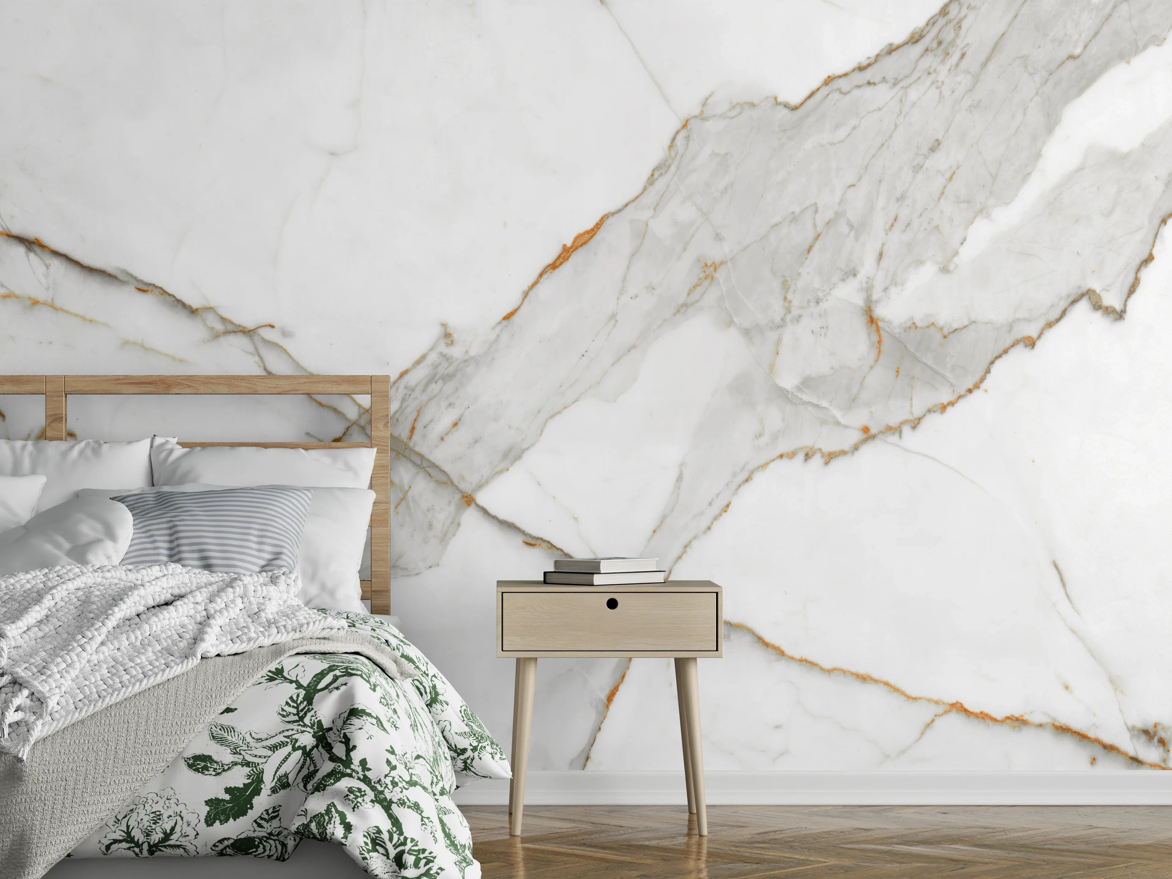 Wandverkleidung Schlafzimmer - Moderner Weiß-Grauer Marmor