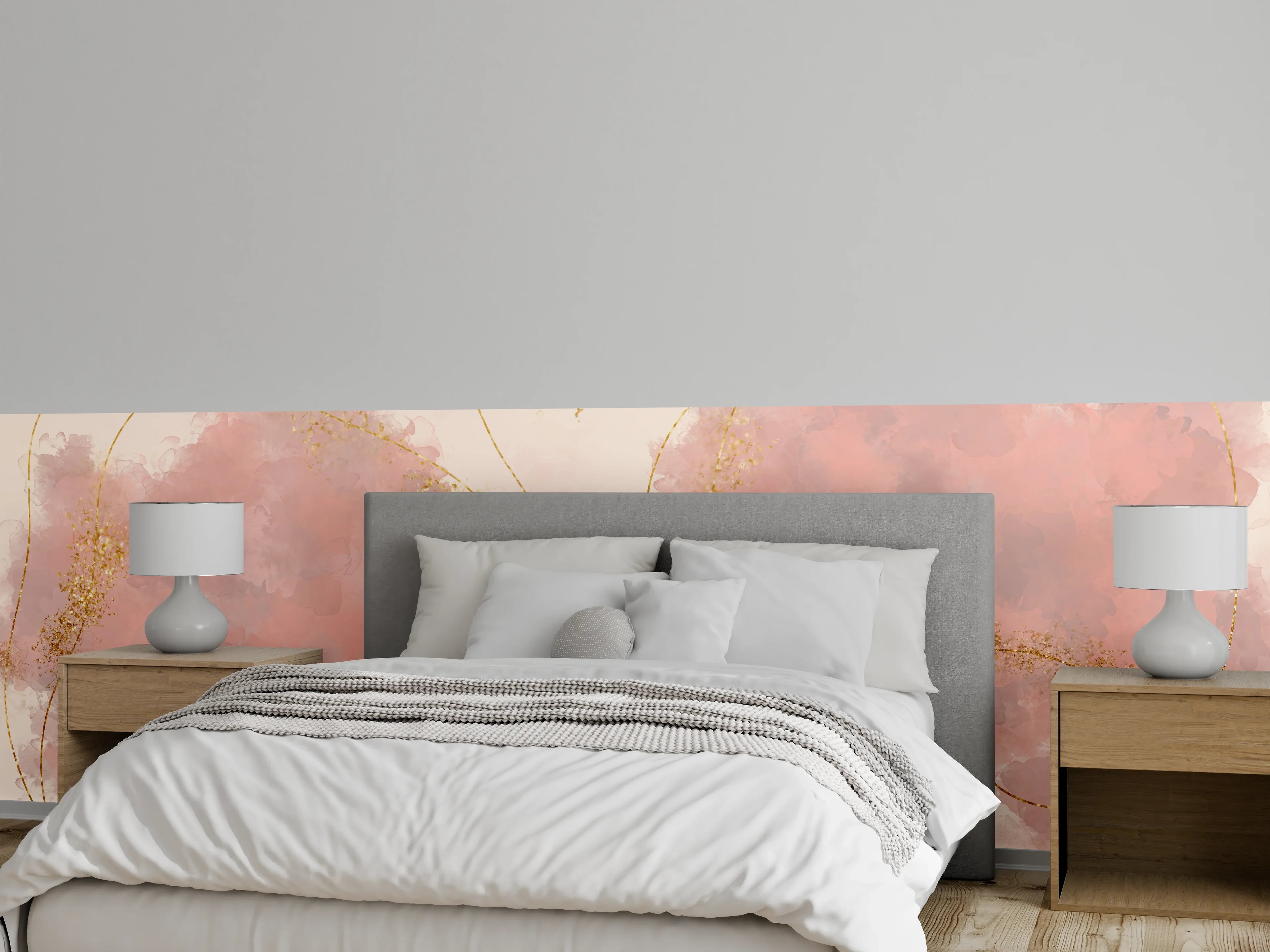 Wandverkleidung Schlafzimmer - Modernes Aquarell Rosa Gold Marmor