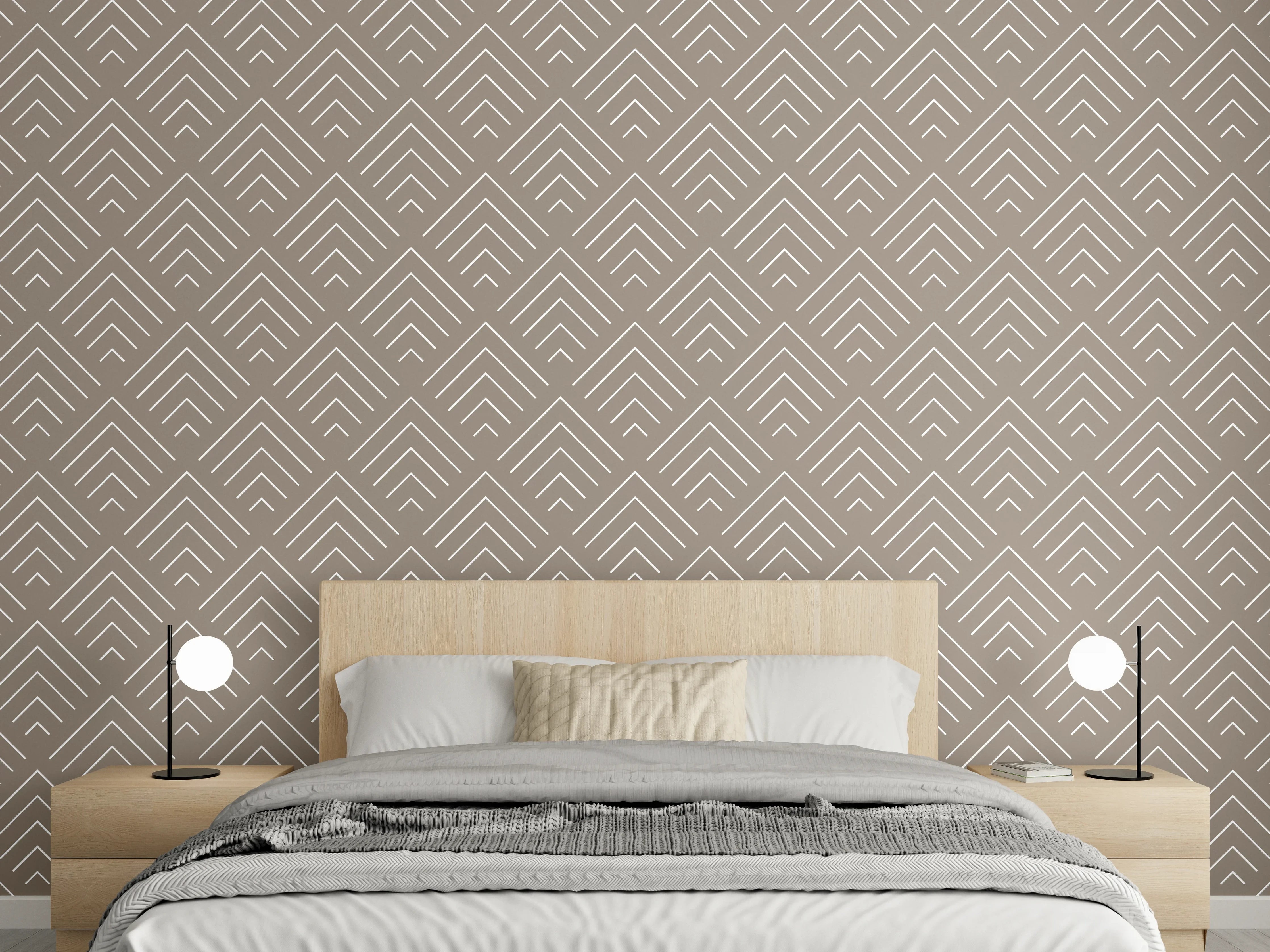 Wandverkleidung Schlafzimmer - Modernes Art-Déco Muster Beige Wand