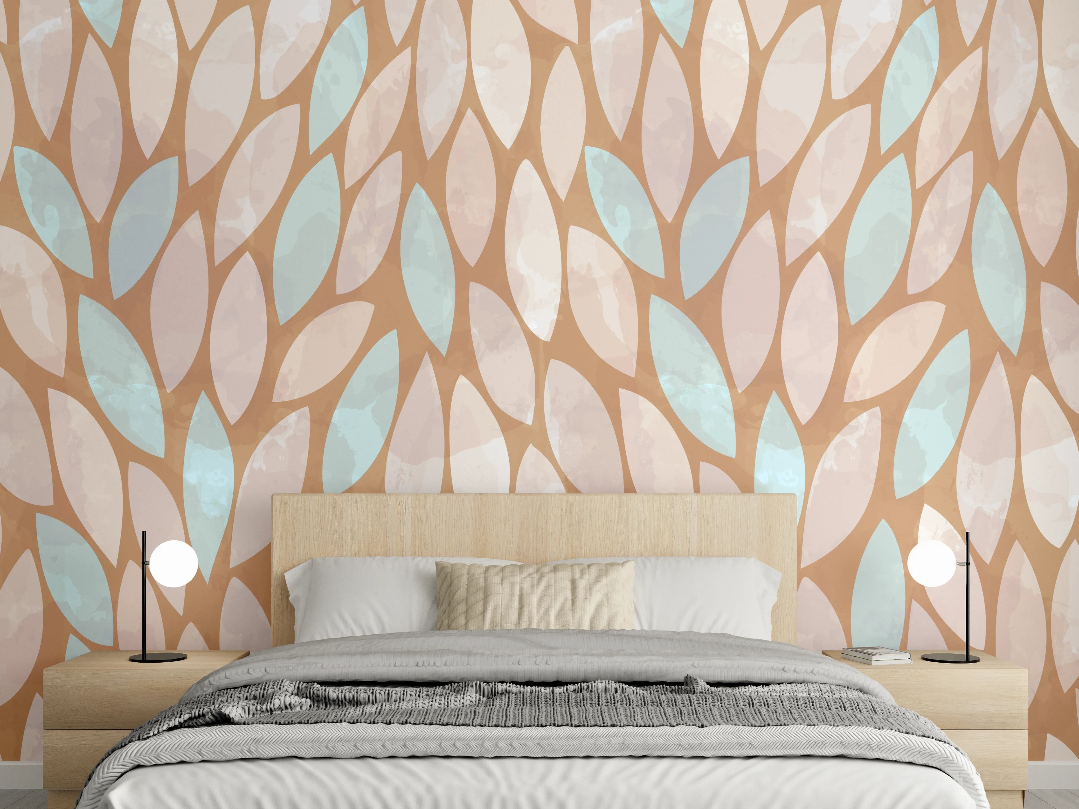 Wandverkleidung Schlafzimmer - Modernes Blättermuster Braun Aquablau