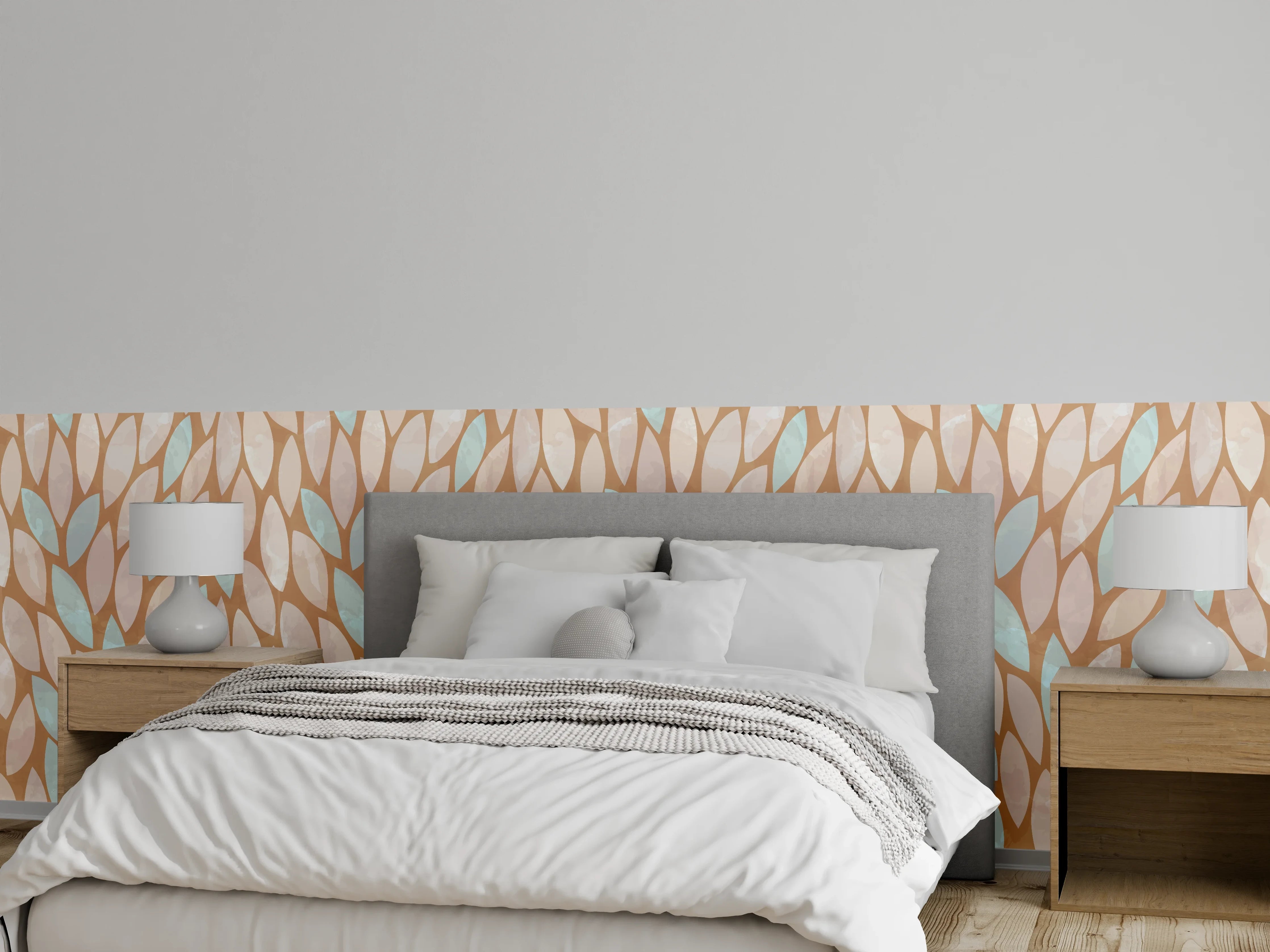 Wandverkleidung Schlafzimmer - Modernes Blättermuster Braun Aquablau