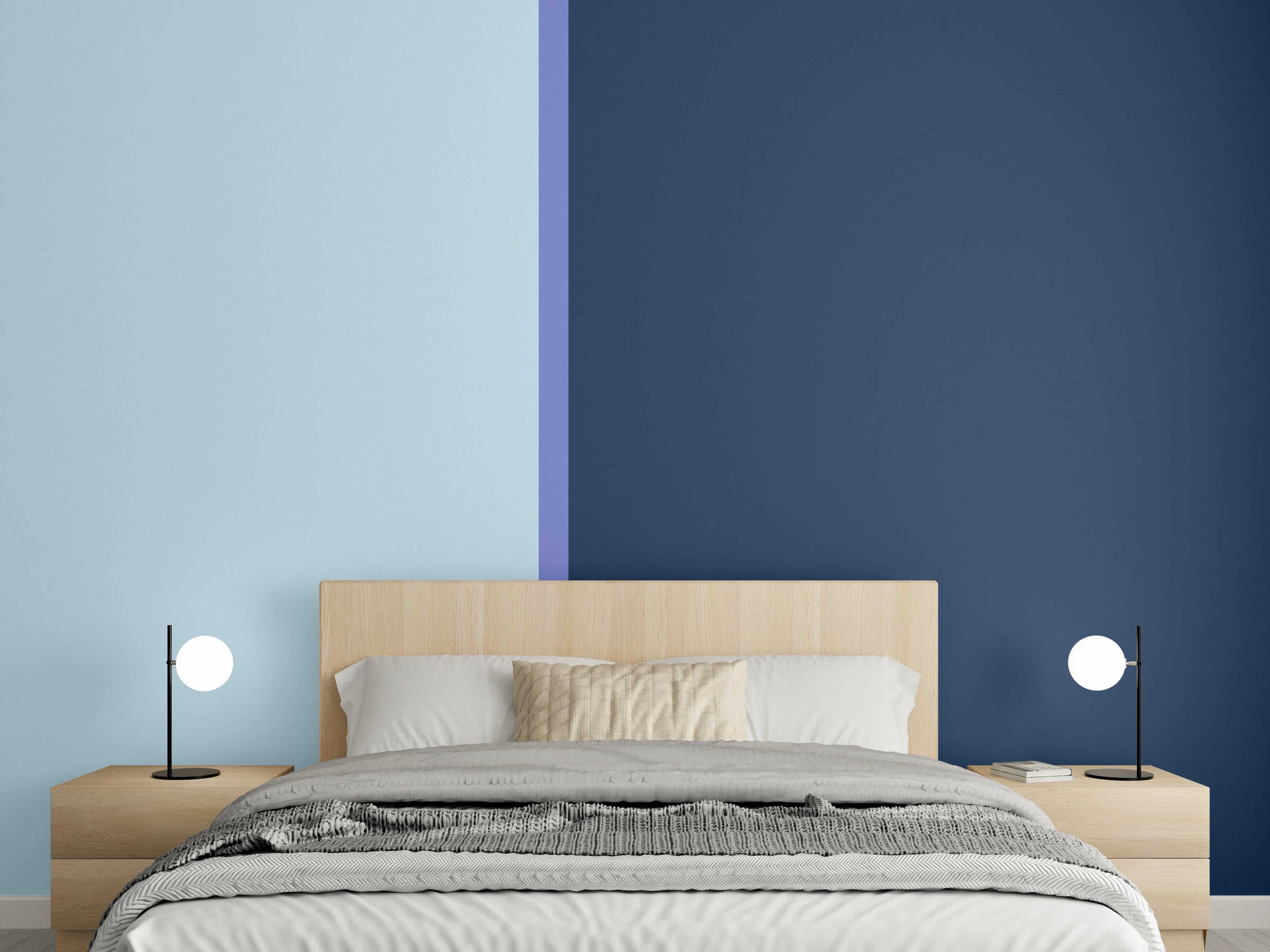 Wandverkleidung Schlafzimmer - Modernes Blau-Ton Wanddesign Streifen
