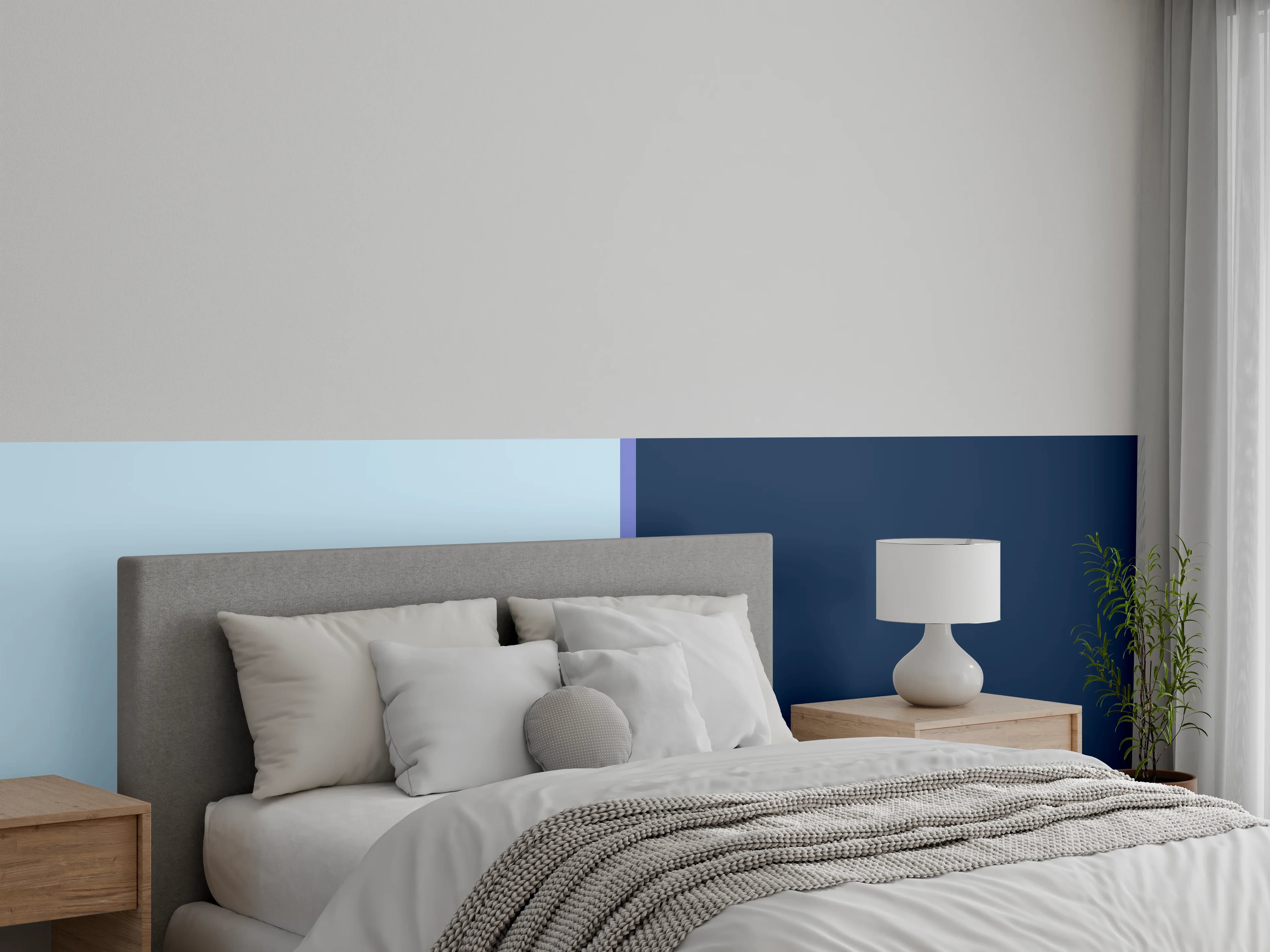 Wandverkleidung Schlafzimmer - Modernes Blau-Ton Wanddesign Streifen
