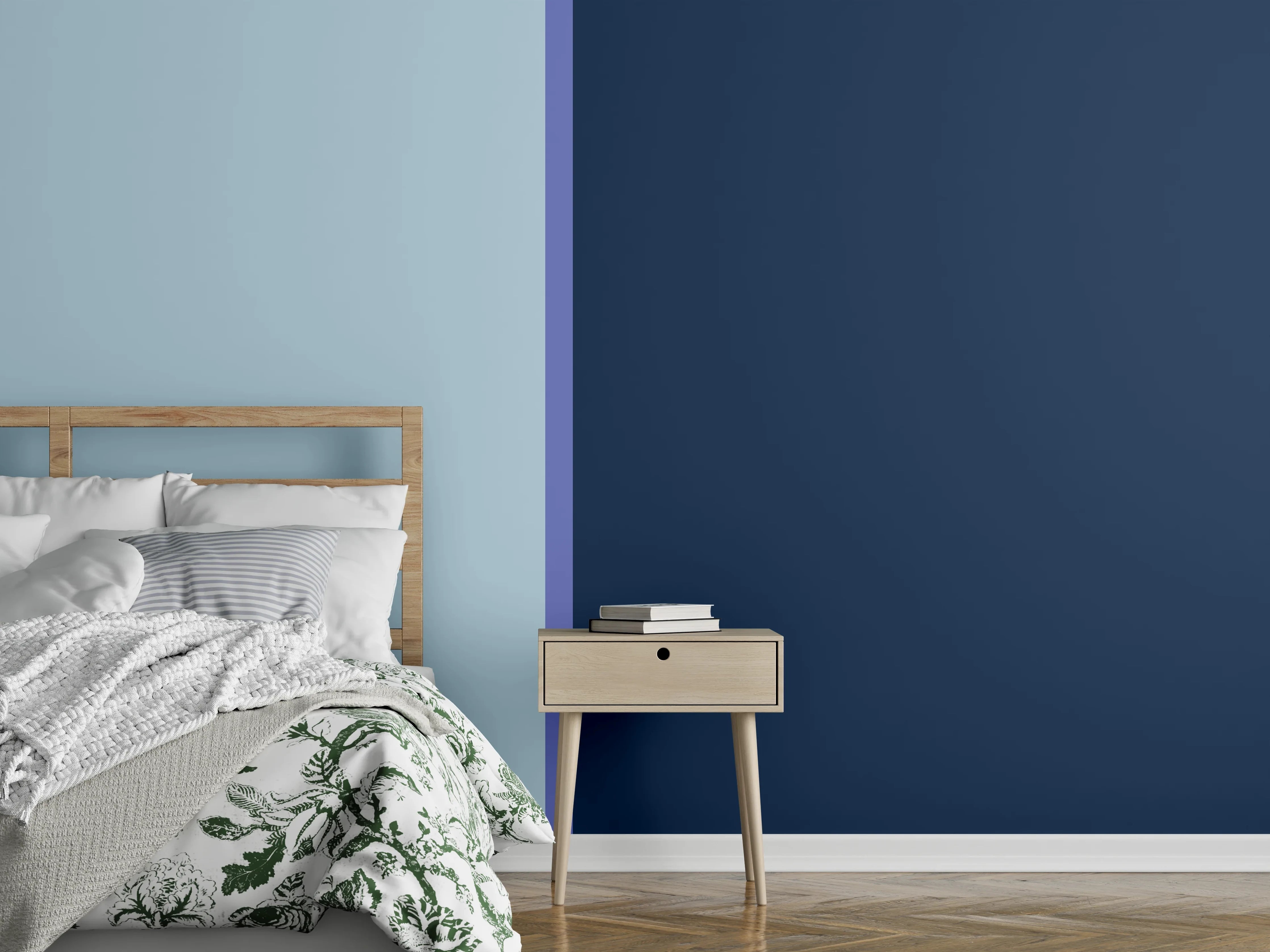 Wandverkleidung Schlafzimmer - Modernes Blau-Ton Wanddesign Streifen