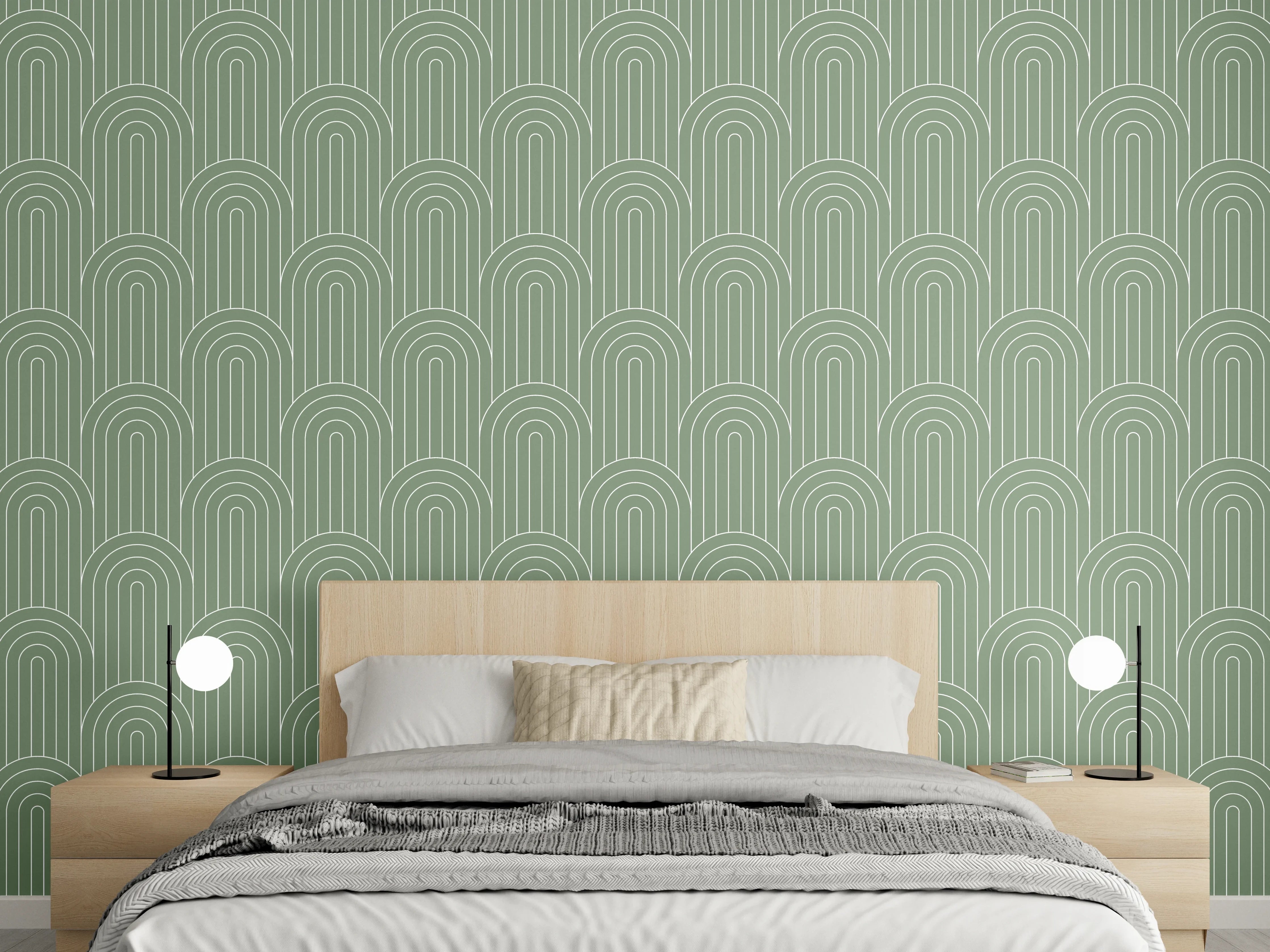 Wandverkleidung Schlafzimmer - Modernes Bogenmuster in Mintgrün