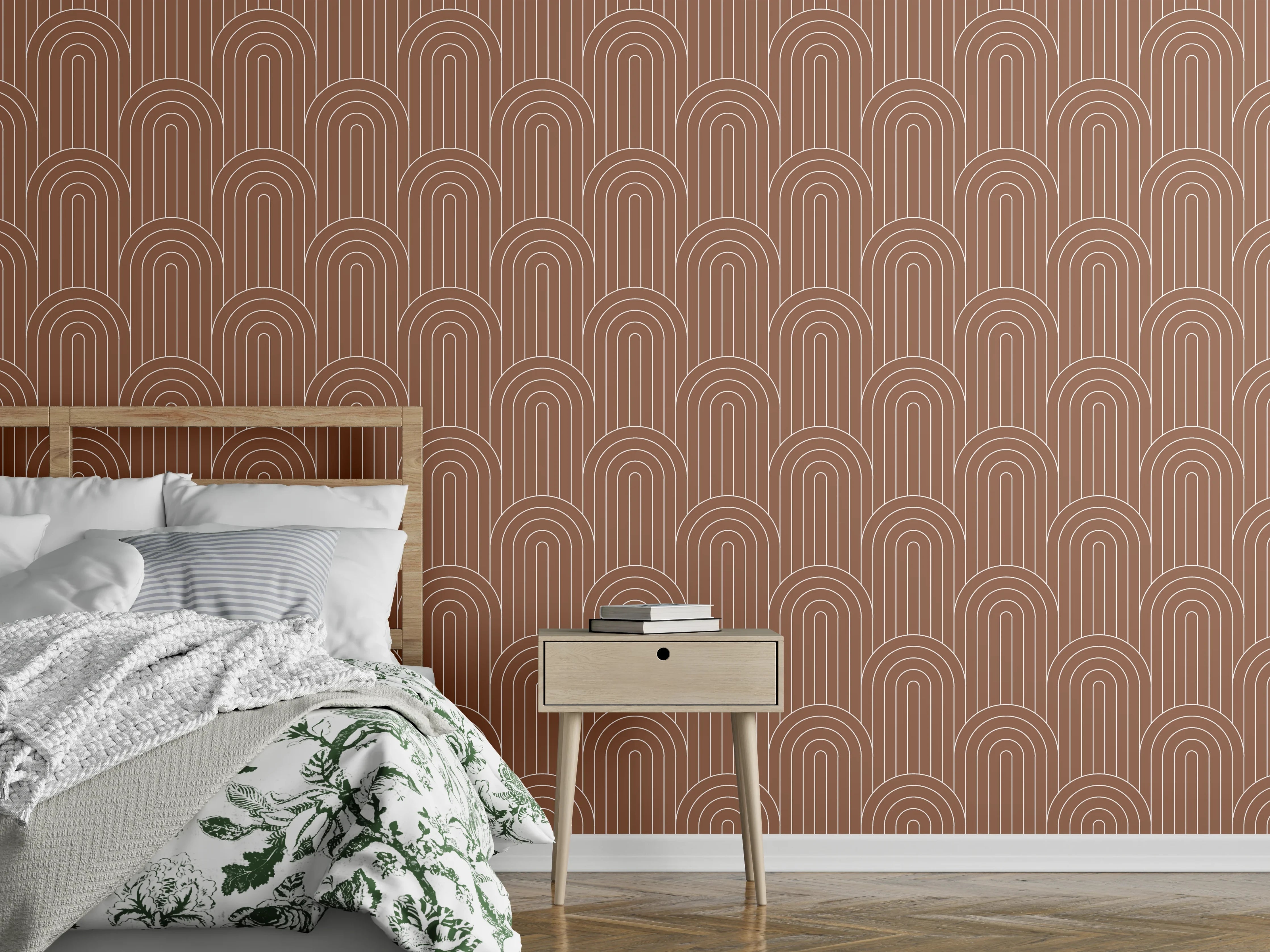 Wandverkleidung Schlafzimmer - Modernes Boho-Muster in Terrakotta