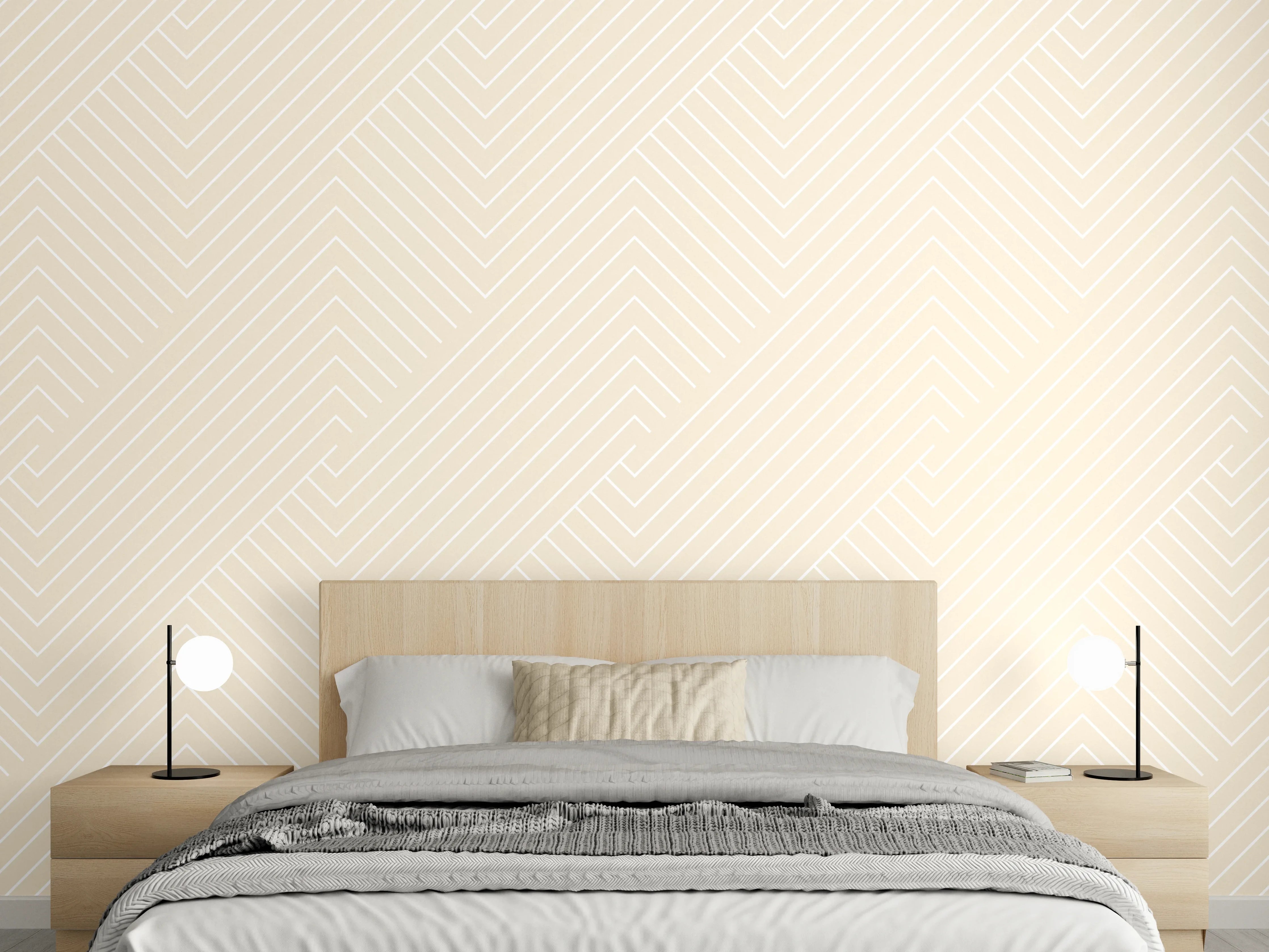 Wandverkleidung Schlafzimmer - Modernes Chevron-Muster Beige Wanddekor