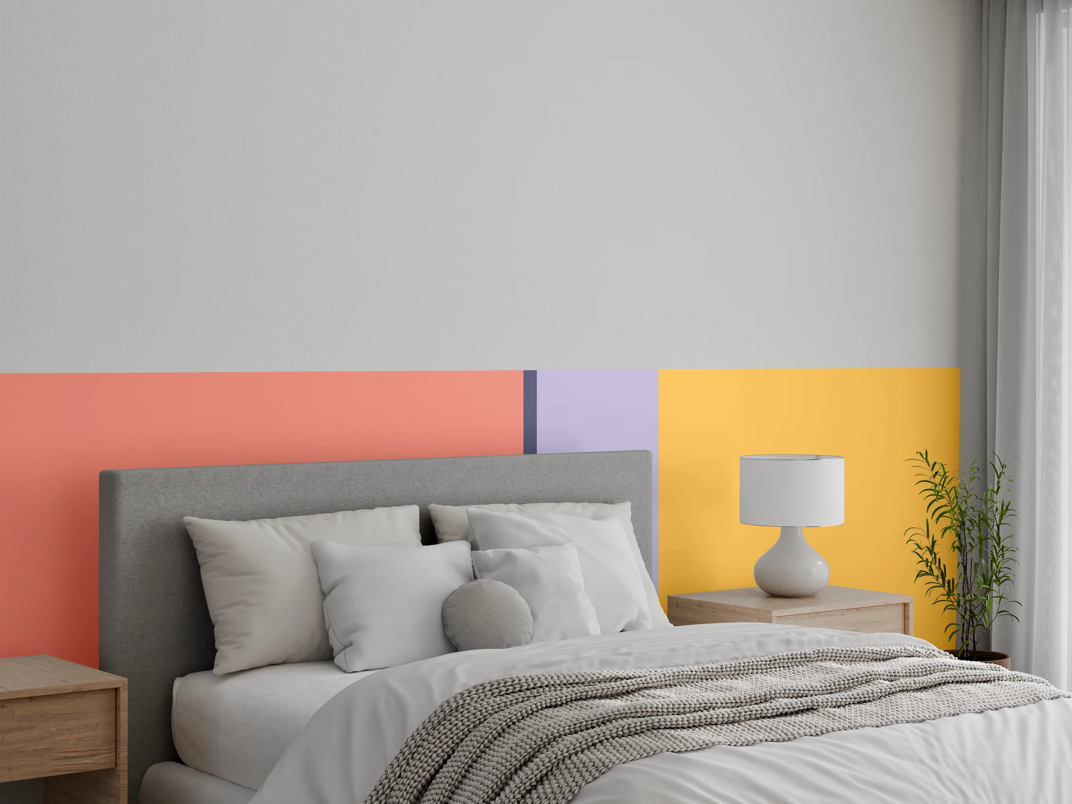 Wandverkleidung Schlafzimmer - Modernes Color-Block Wandmotiv