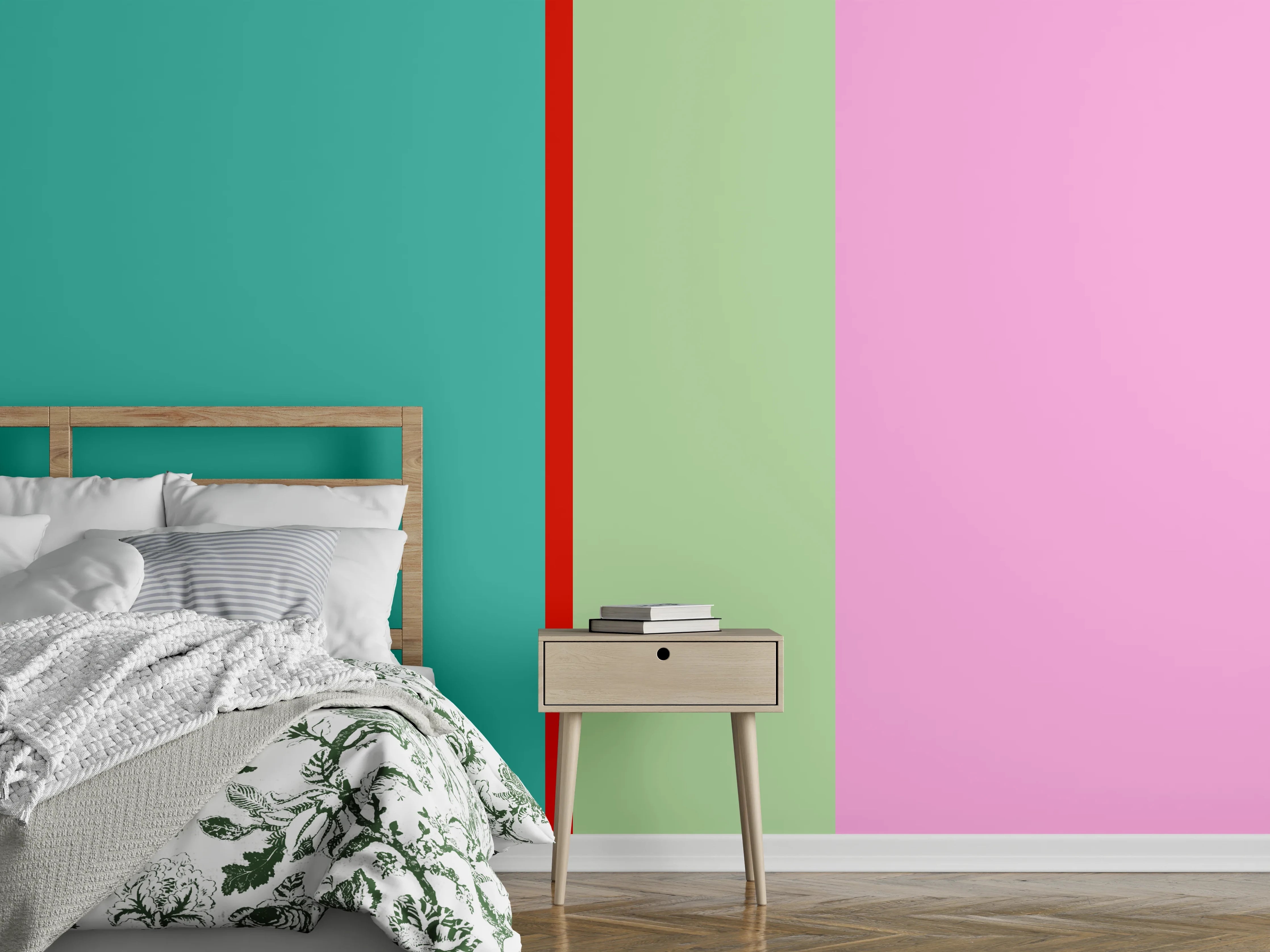 Wandverkleidung Schlafzimmer - Modernes Colorblock-Wanddesign Pastell