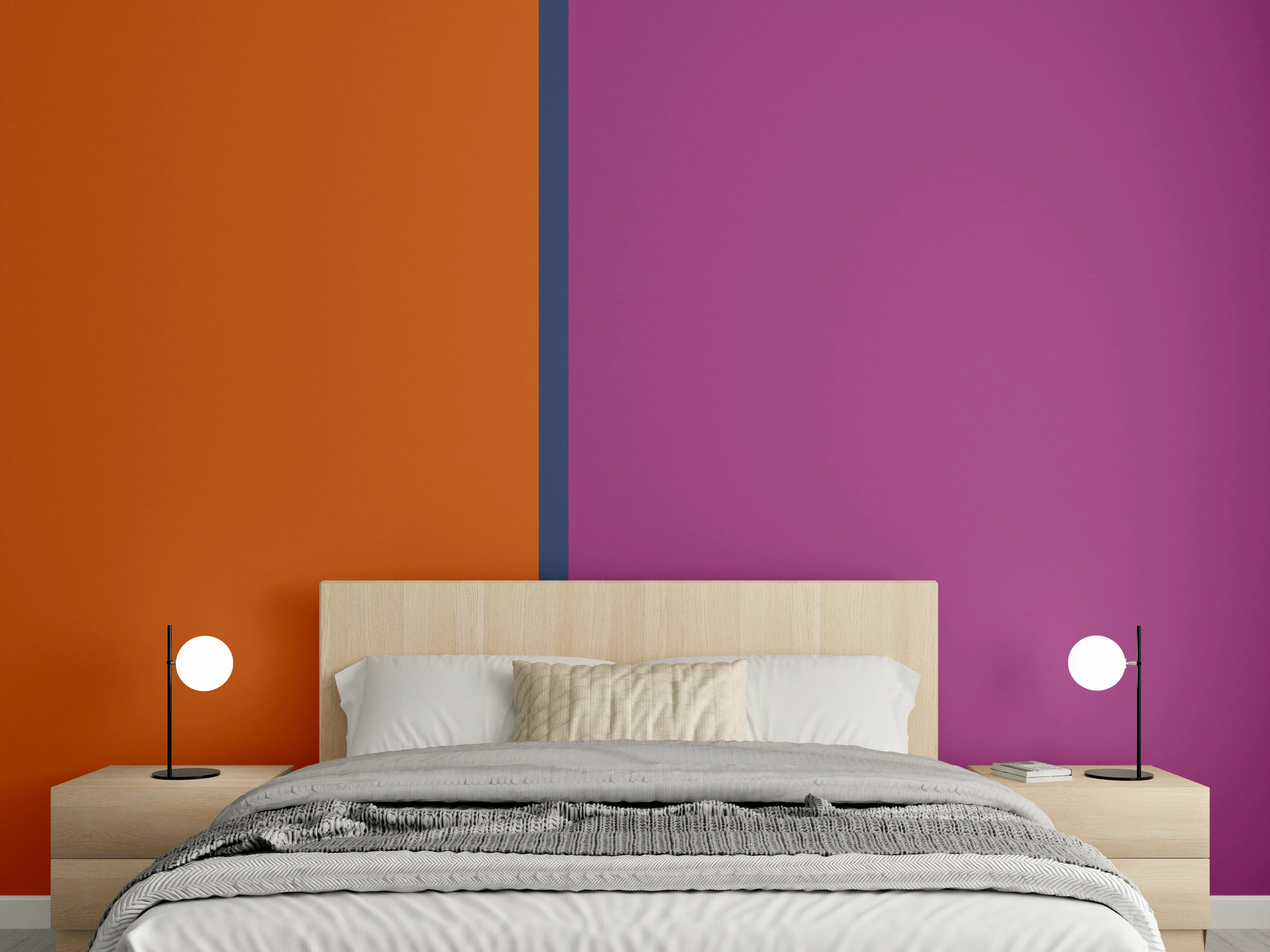 Wandverkleidung Schlafzimmer - Modernes Duo: Orange trifft Lila