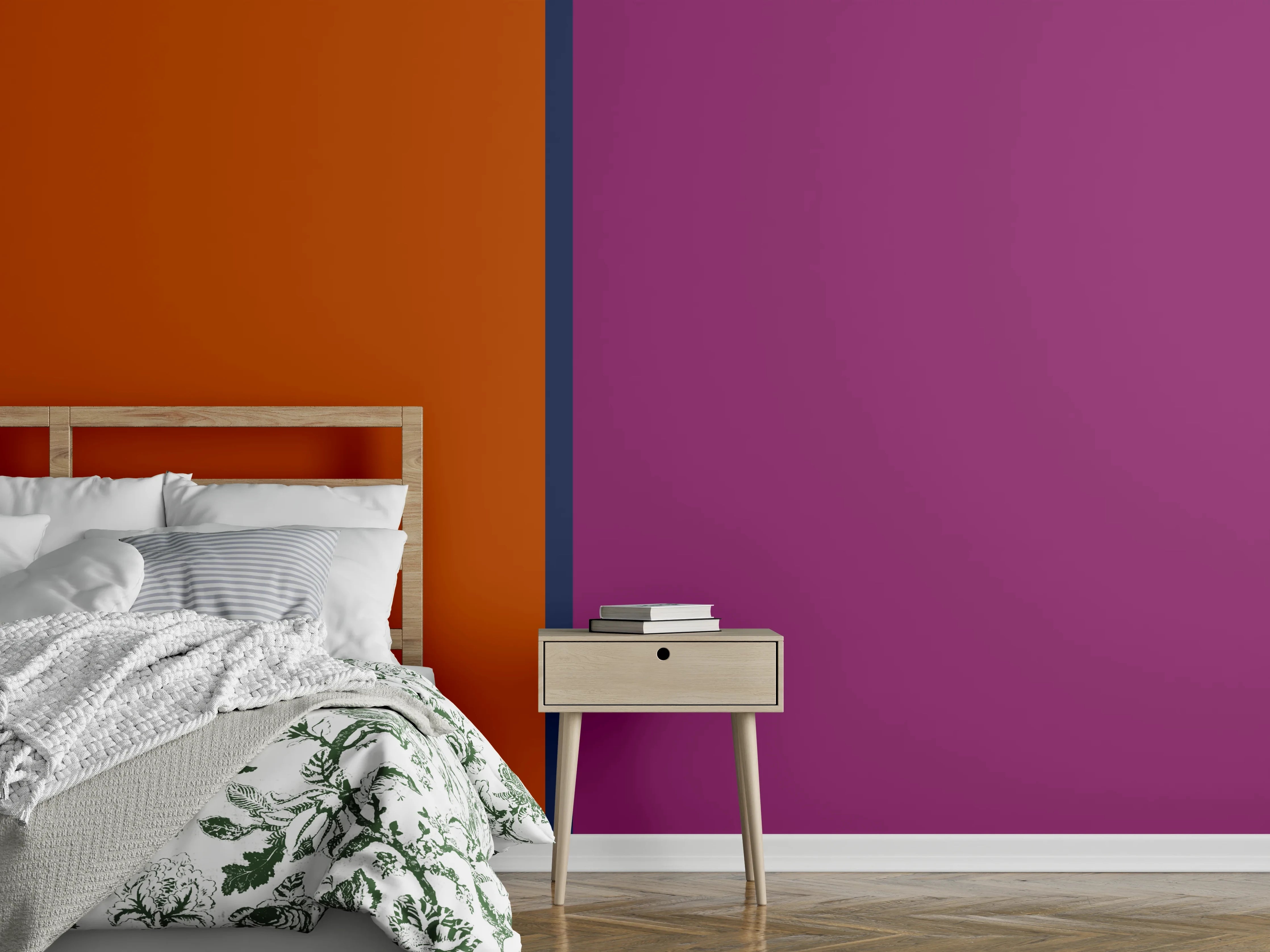 Wandverkleidung Schlafzimmer - Modernes Duo: Orange trifft Lila