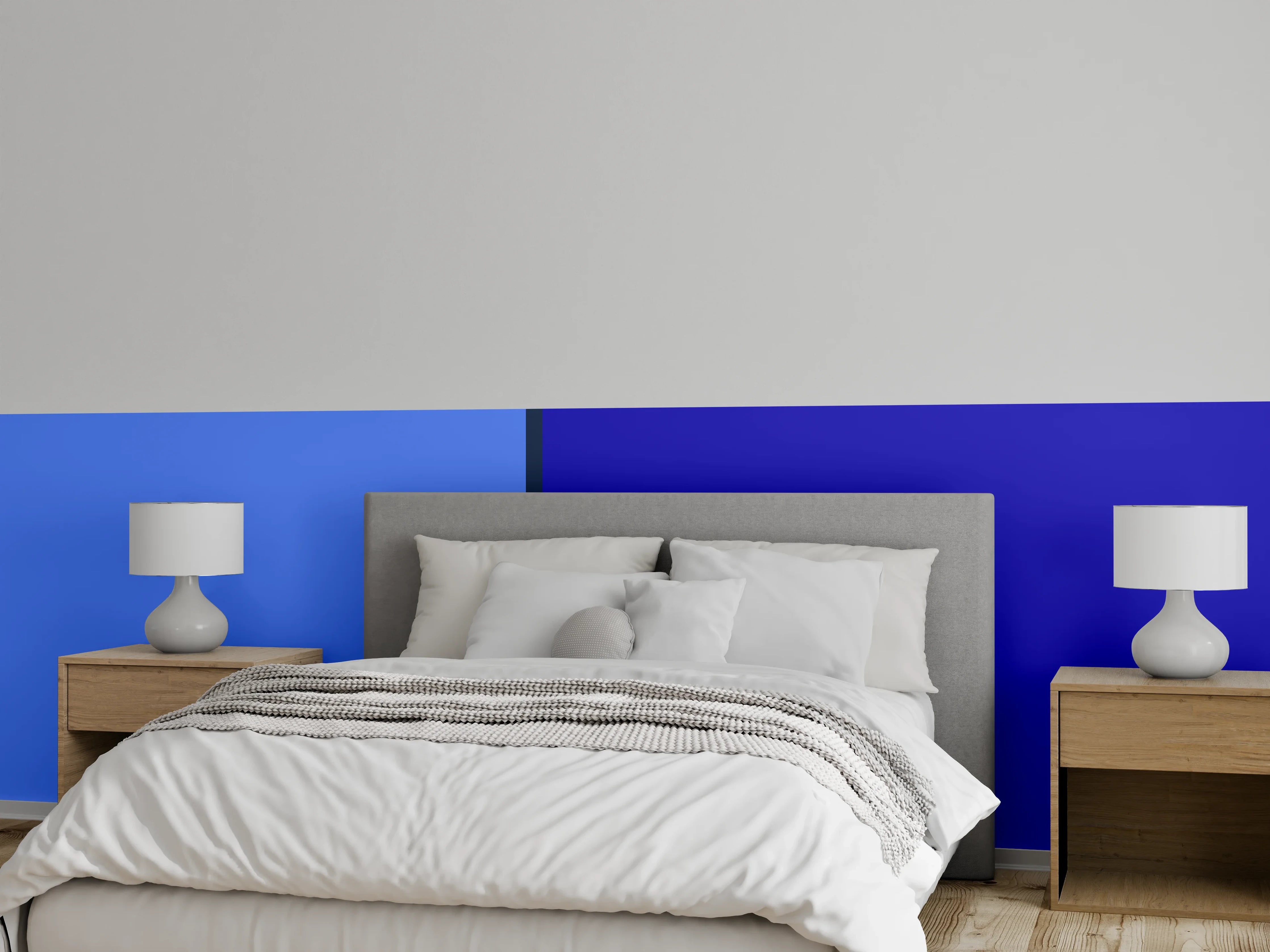 Wandverkleidung Schlafzimmer - Modernes Farb-Duo Blau und Lila