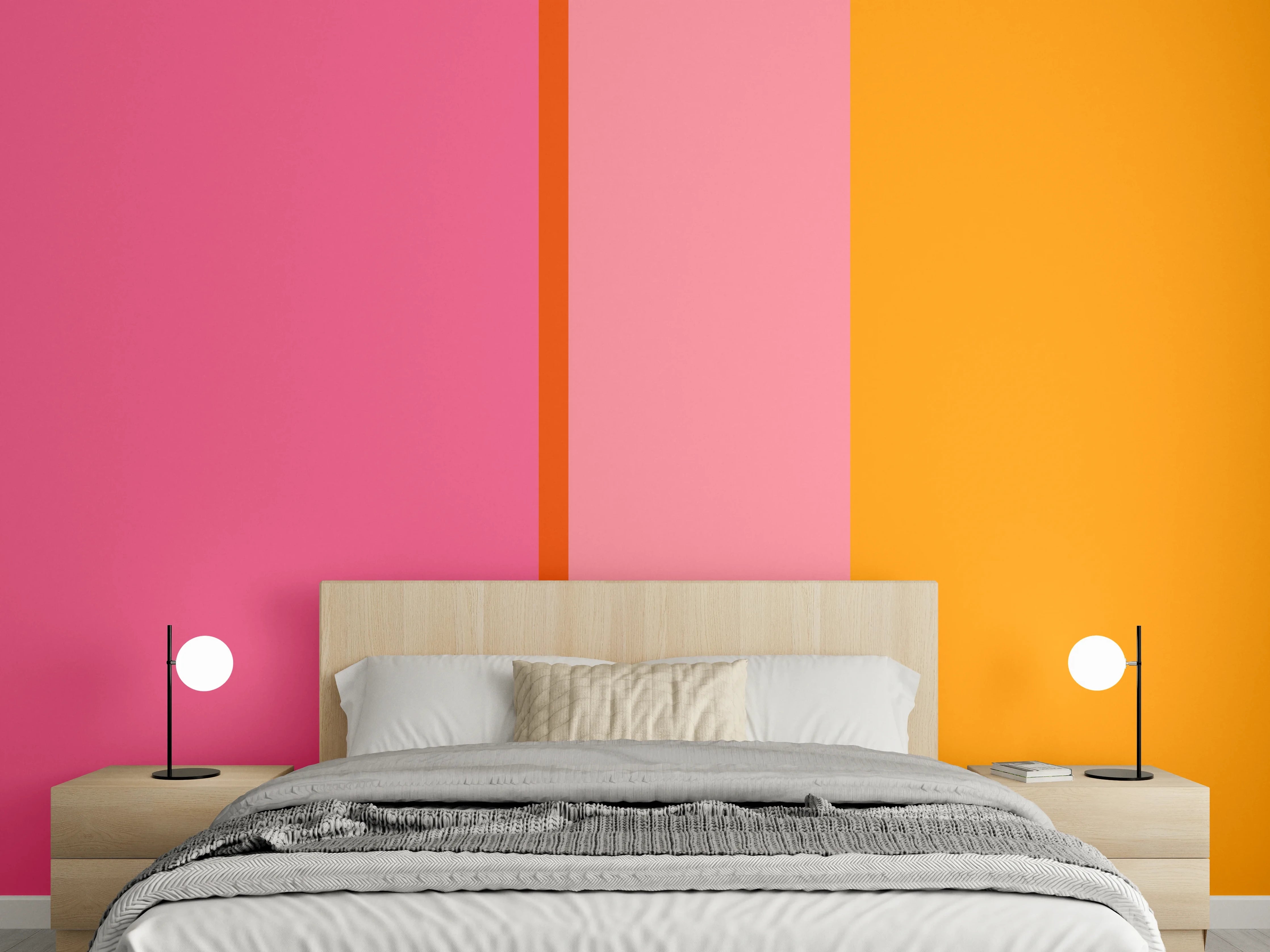 Wandverkleidung Schlafzimmer - Modernes Farbblock-Dekor Pink Orange