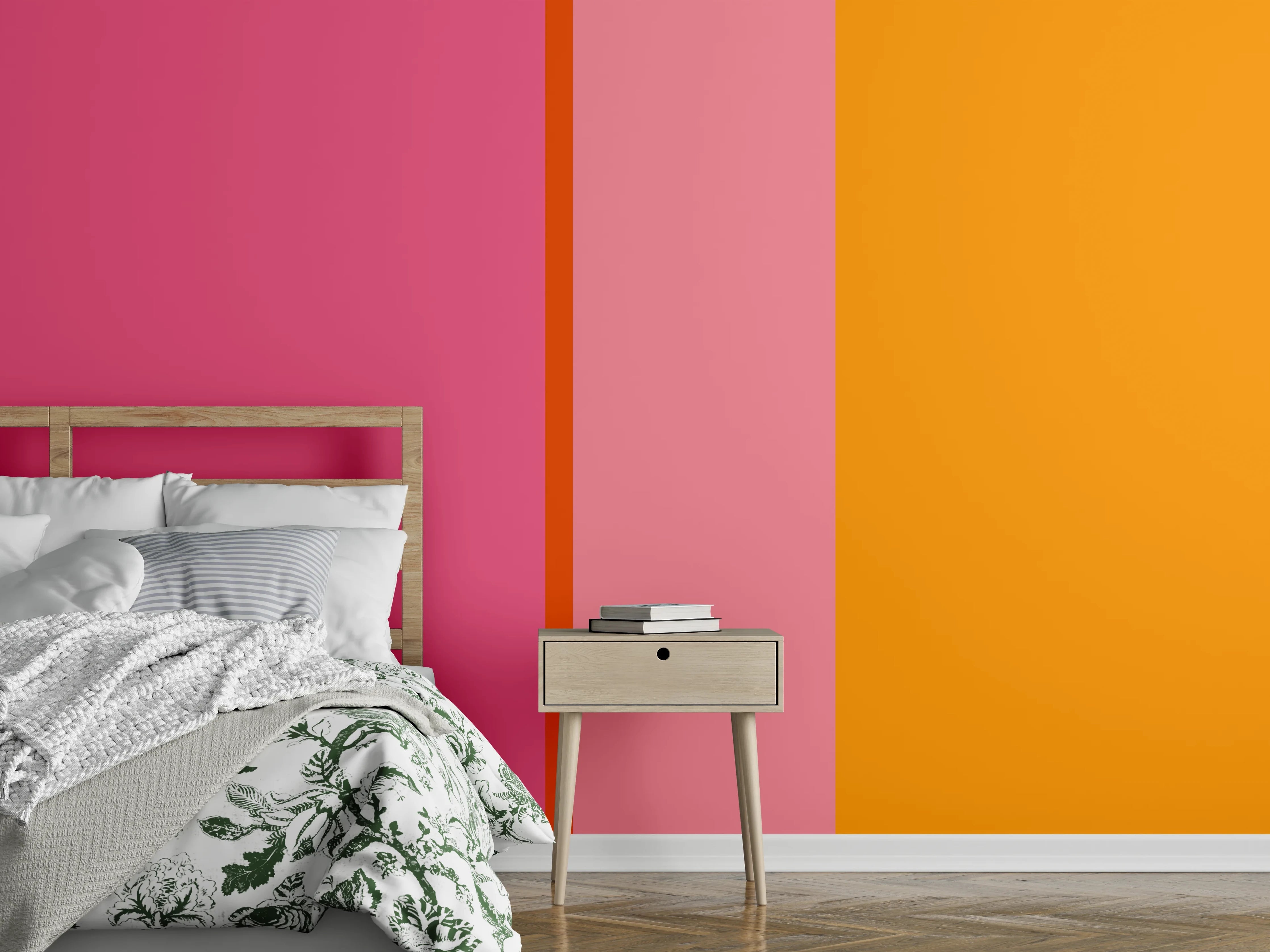 Wandverkleidung Schlafzimmer - Modernes Farbblock-Dekor Pink Orange