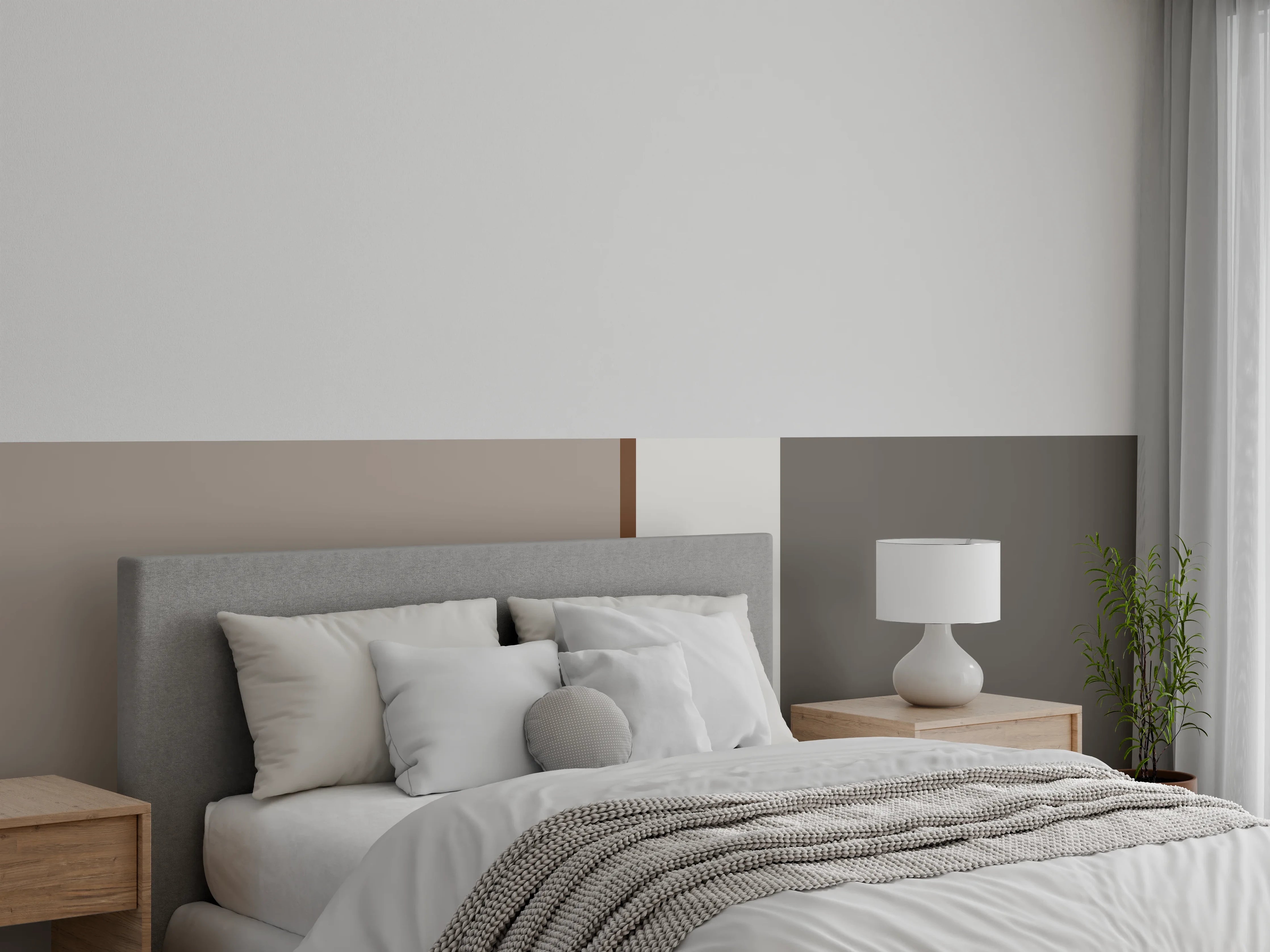 Wandverkleidung Schlafzimmer - Modernes Farbblock-Design in Grau und Beige