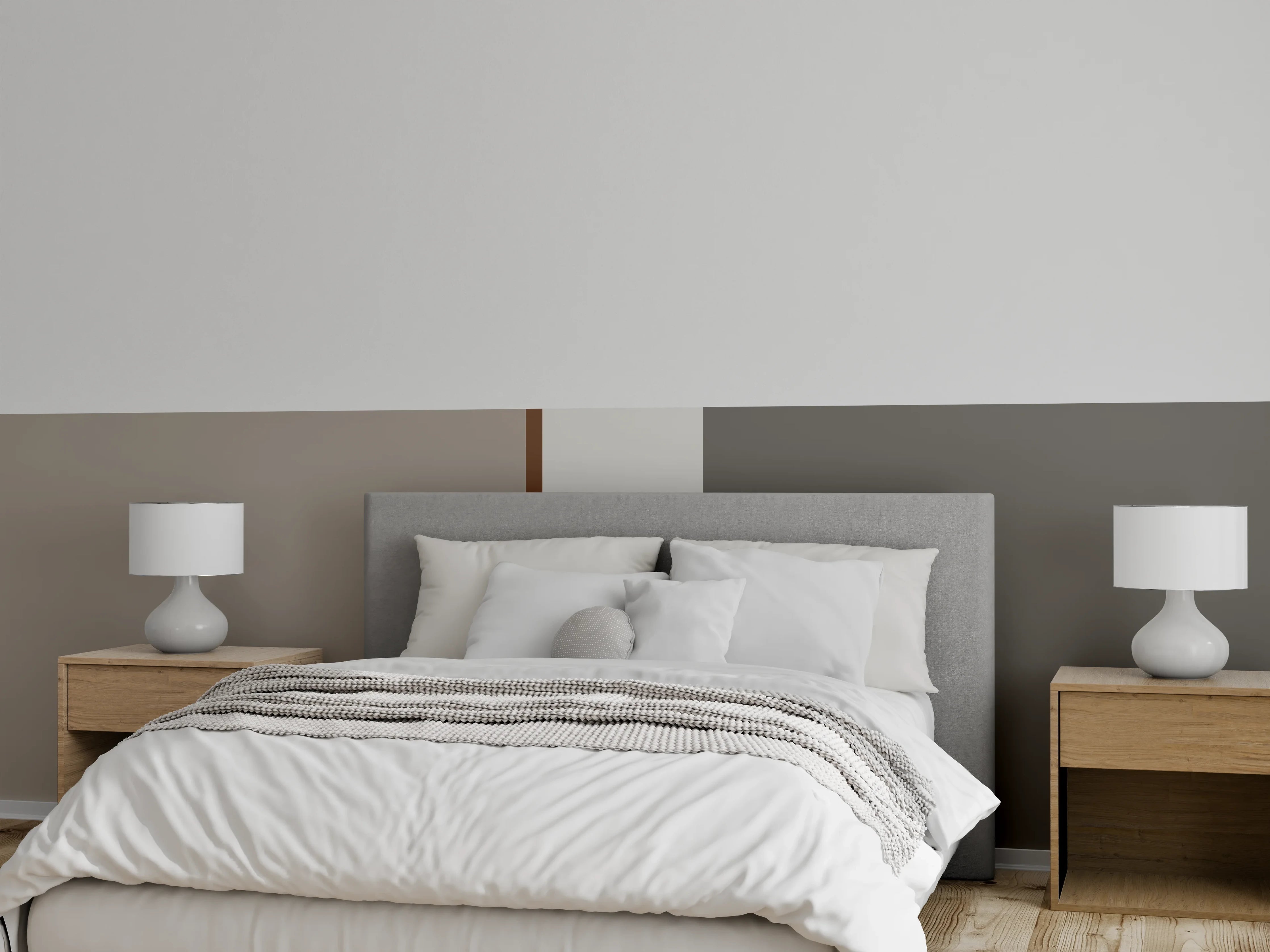 Wandverkleidung Schlafzimmer - Modernes Farbblock-Design in Grau und Beige