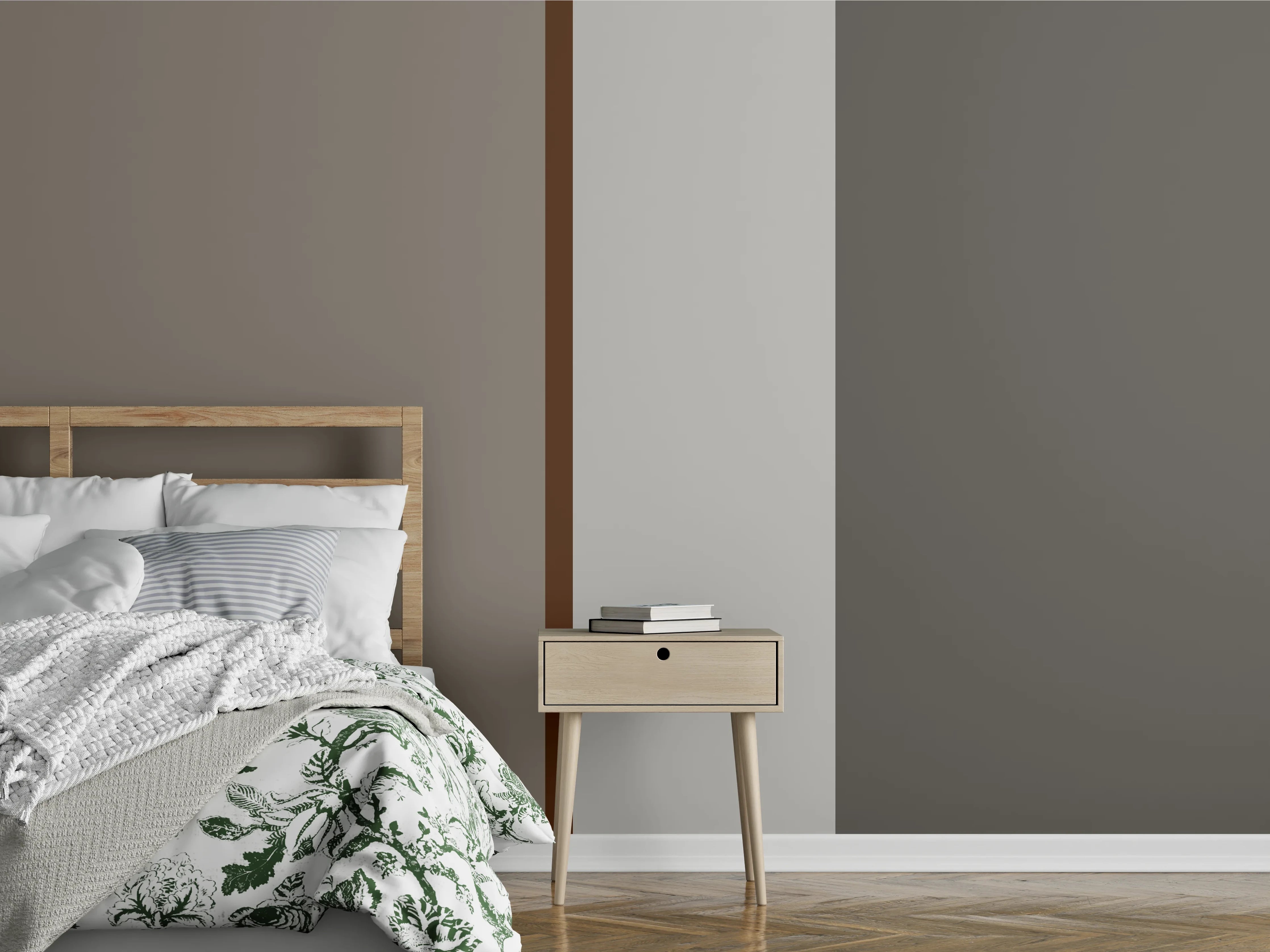 Wandverkleidung Schlafzimmer - Modernes Farbblock-Design in Grau und Beige