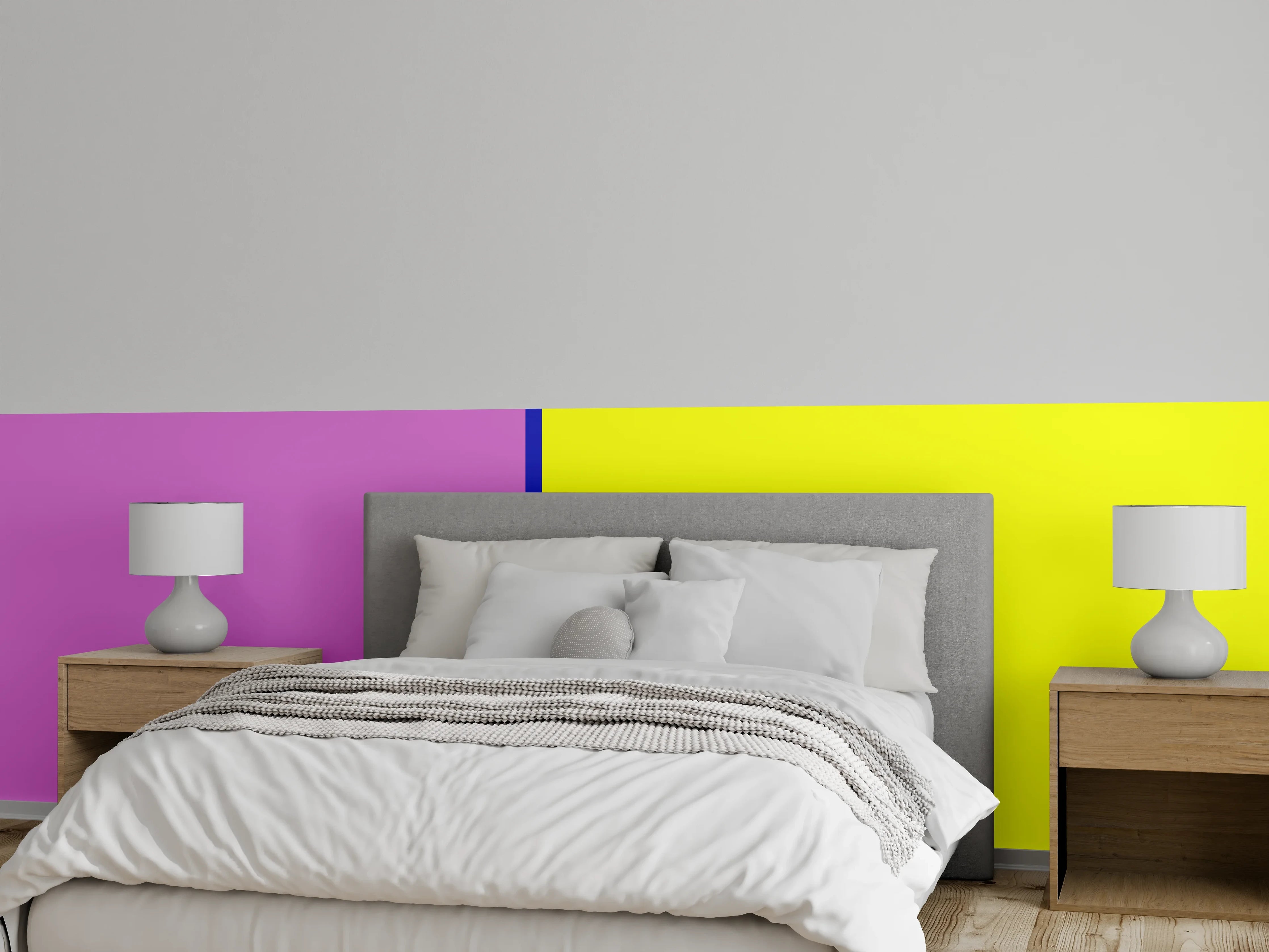 Wandverkleidung Schlafzimmer - Modernes Farbduett Pink Gelb Wandbild