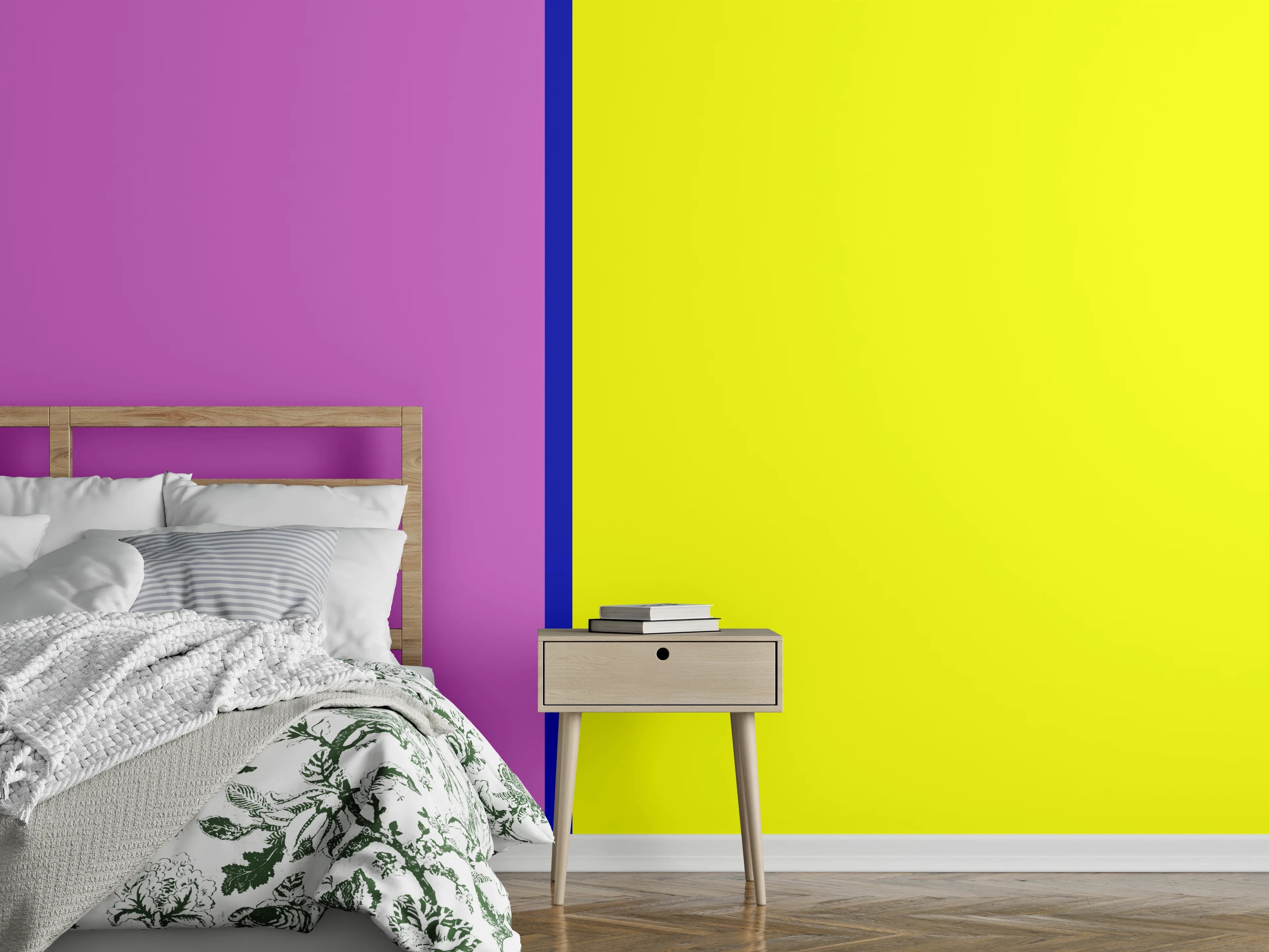 Wandverkleidung Schlafzimmer - Modernes Farbduett Pink Gelb Wandbild