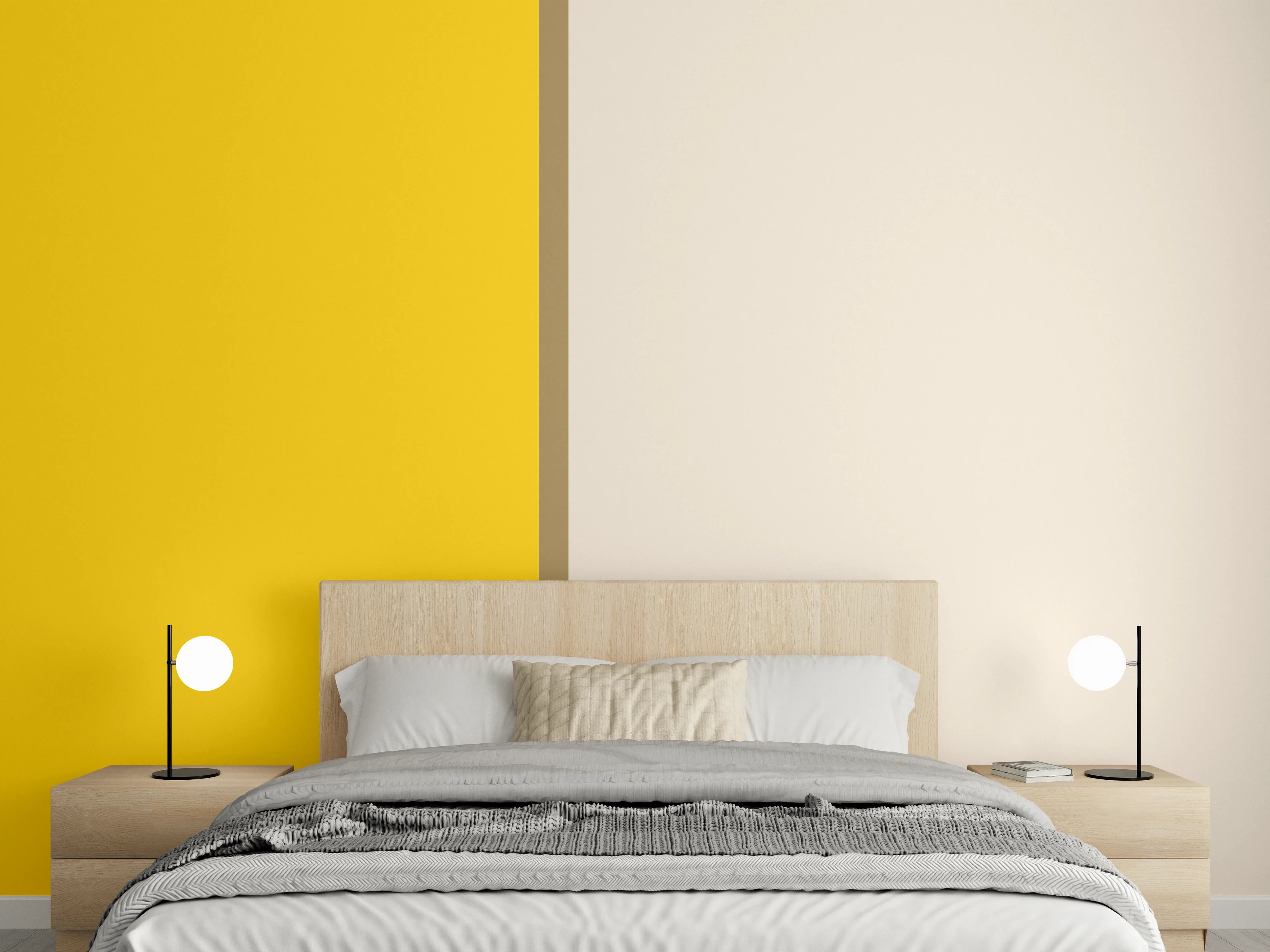 Wandverkleidung Schlafzimmer - Modernes Farbduo Gelb Beige
