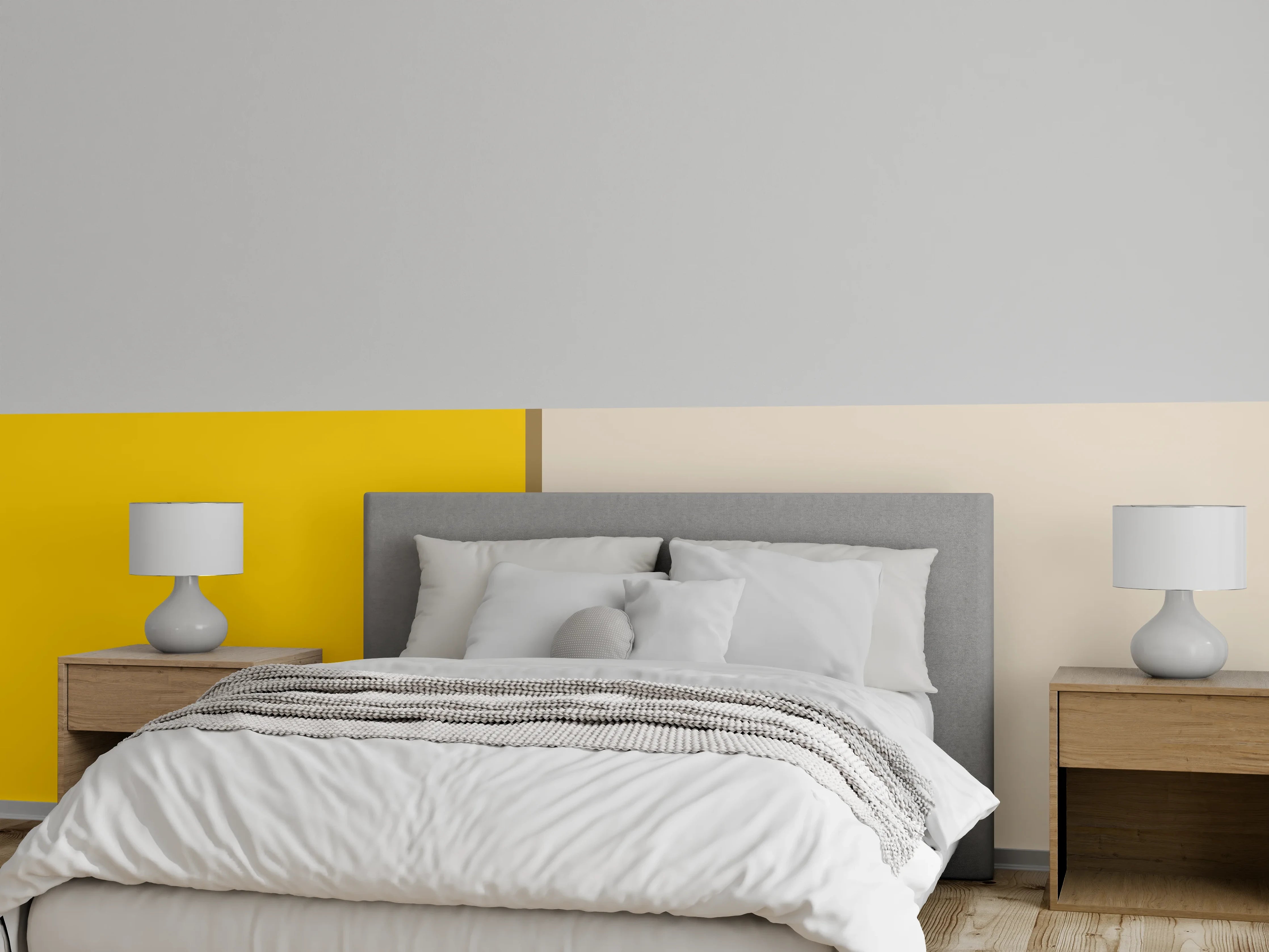 Wandverkleidung Schlafzimmer - Modernes Farbduo Gelb Beige