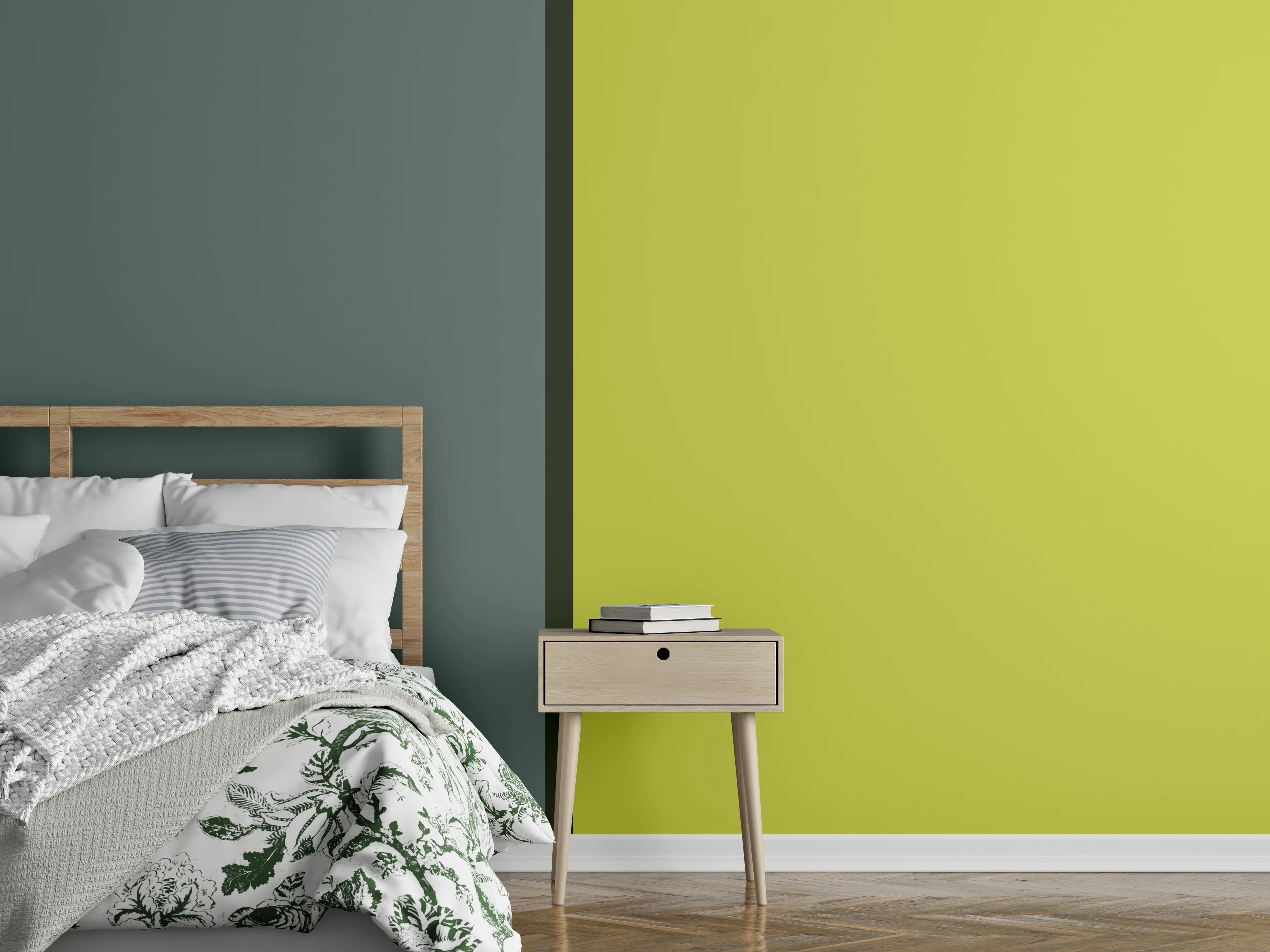 Wandverkleidung Schlafzimmer - Modernes Farbduo Grau Gelb Wanddesign