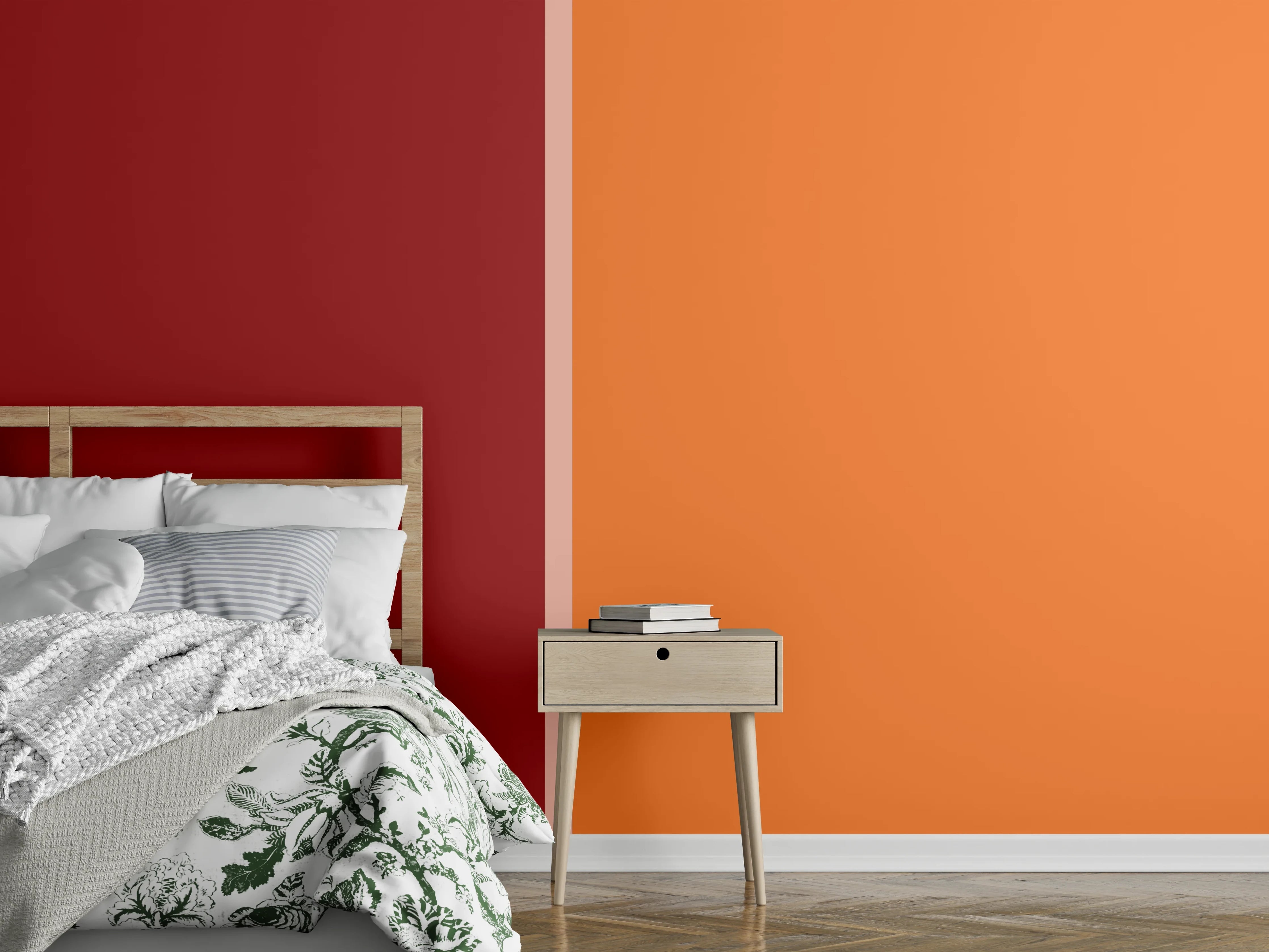 Wandverkleidung Schlafzimmer - Modernes Farbduo: Rostrot & Orange