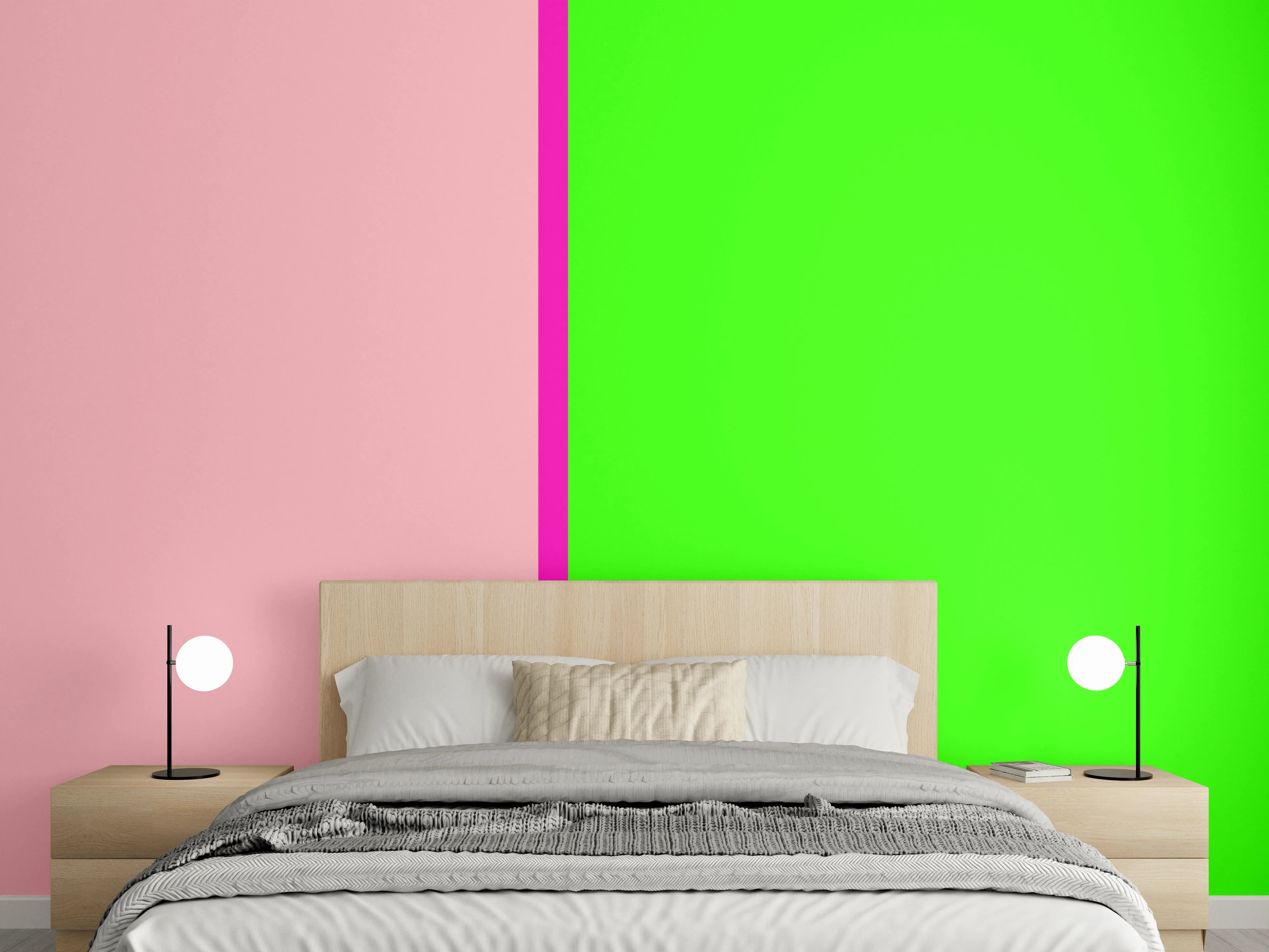 Wandverkleidung Schlafzimmer - Modernes Farbfeld Rosa Grün Wandbild