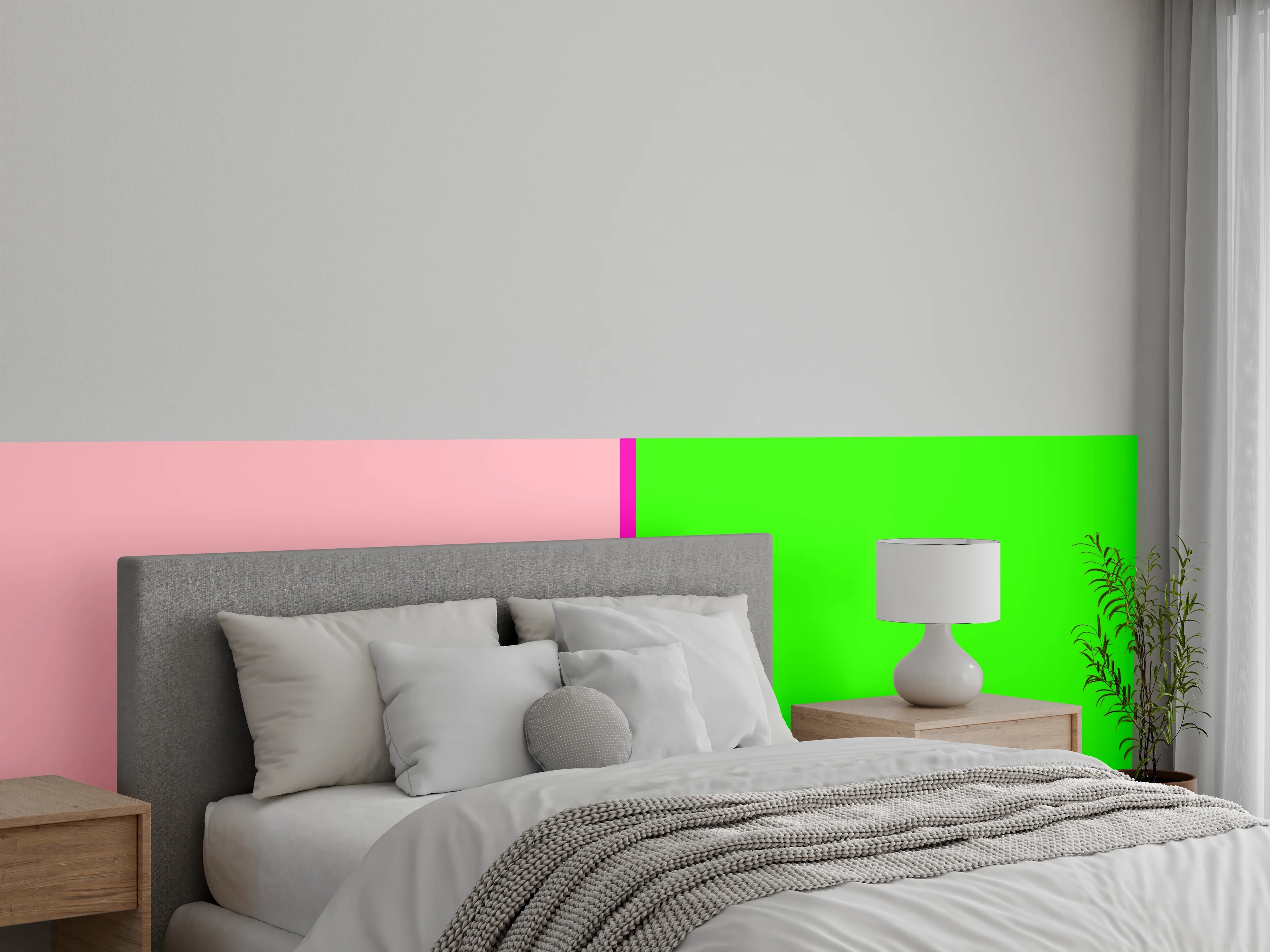 Wandverkleidung Schlafzimmer - Modernes Farbfeld Rosa Grün Wandbild