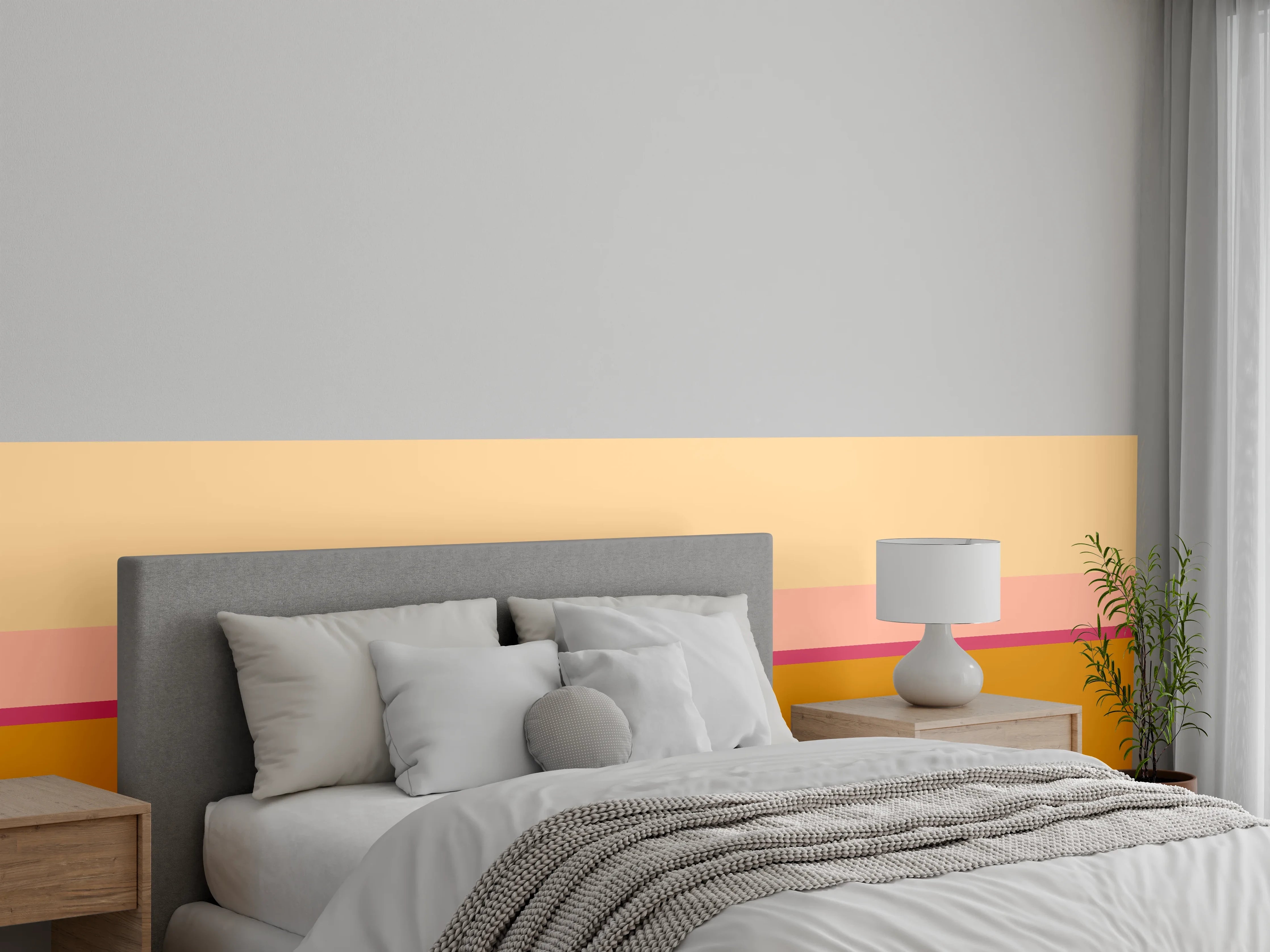 Wandverkleidung Schlafzimmer - Modernes Farbflächen-Design Beige Orange