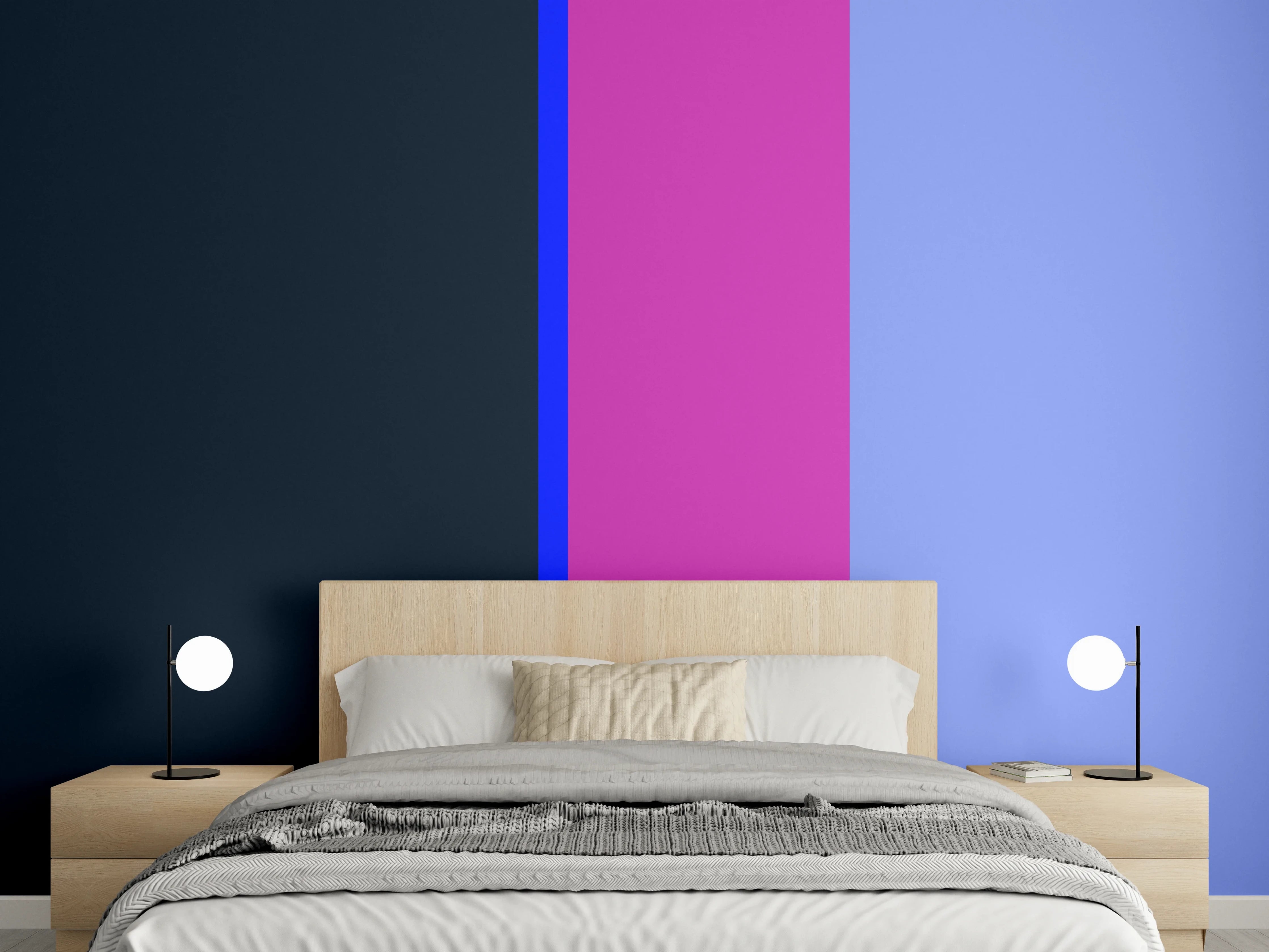 Wandverkleidung Schlafzimmer - Modernes Farbspiel: Blautöne und Lila