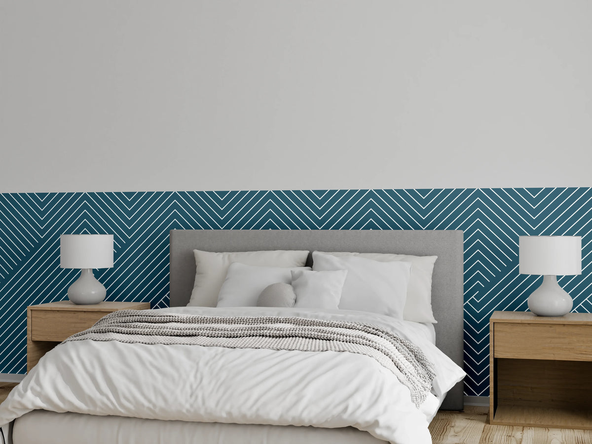 Wandverkleidung Schlafzimmer - Modernes Fischgrätmuster in Petrol