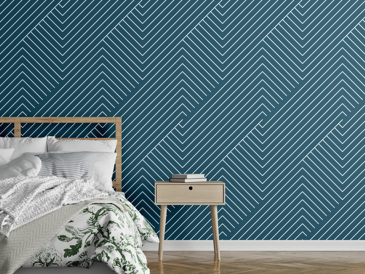 Wandverkleidung Schlafzimmer - Modernes Fischgrätmuster in Petrol