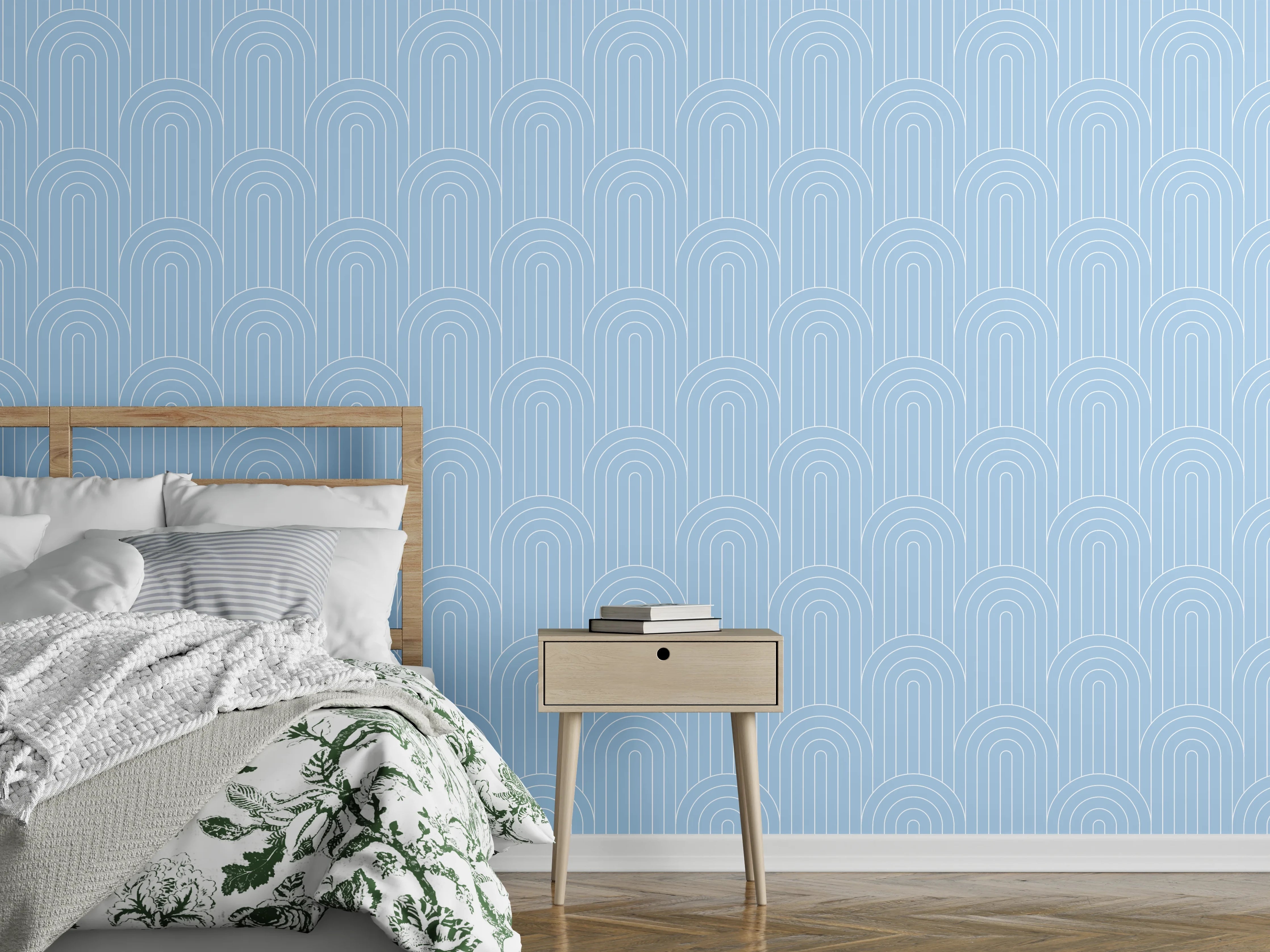 Wandverkleidung Schlafzimmer - Modernes Mint Grün Wellenmuster Tapete