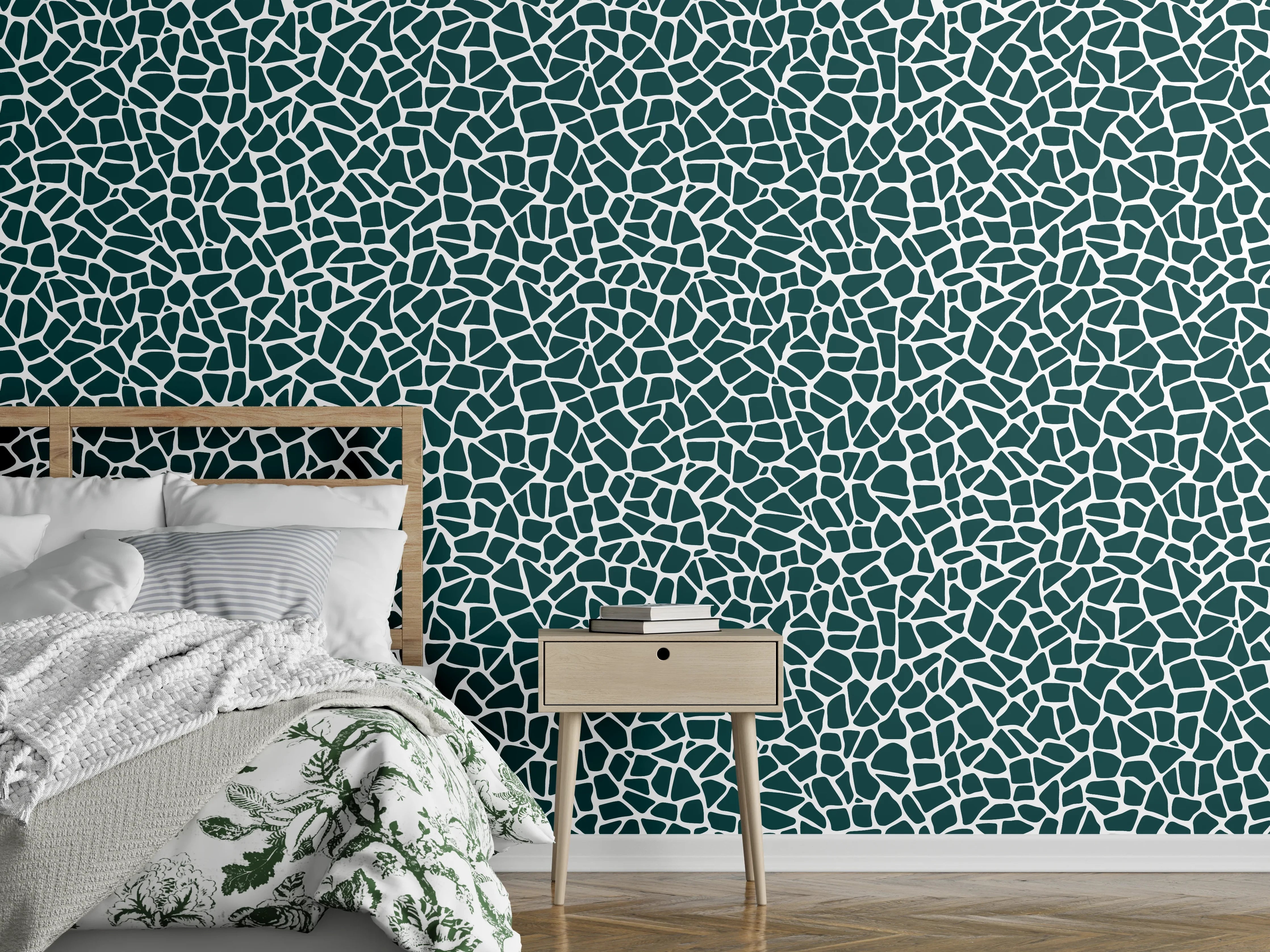 Wandverkleidung Schlafzimmer - Modernes Mosaikmuster in Grün und Weiß