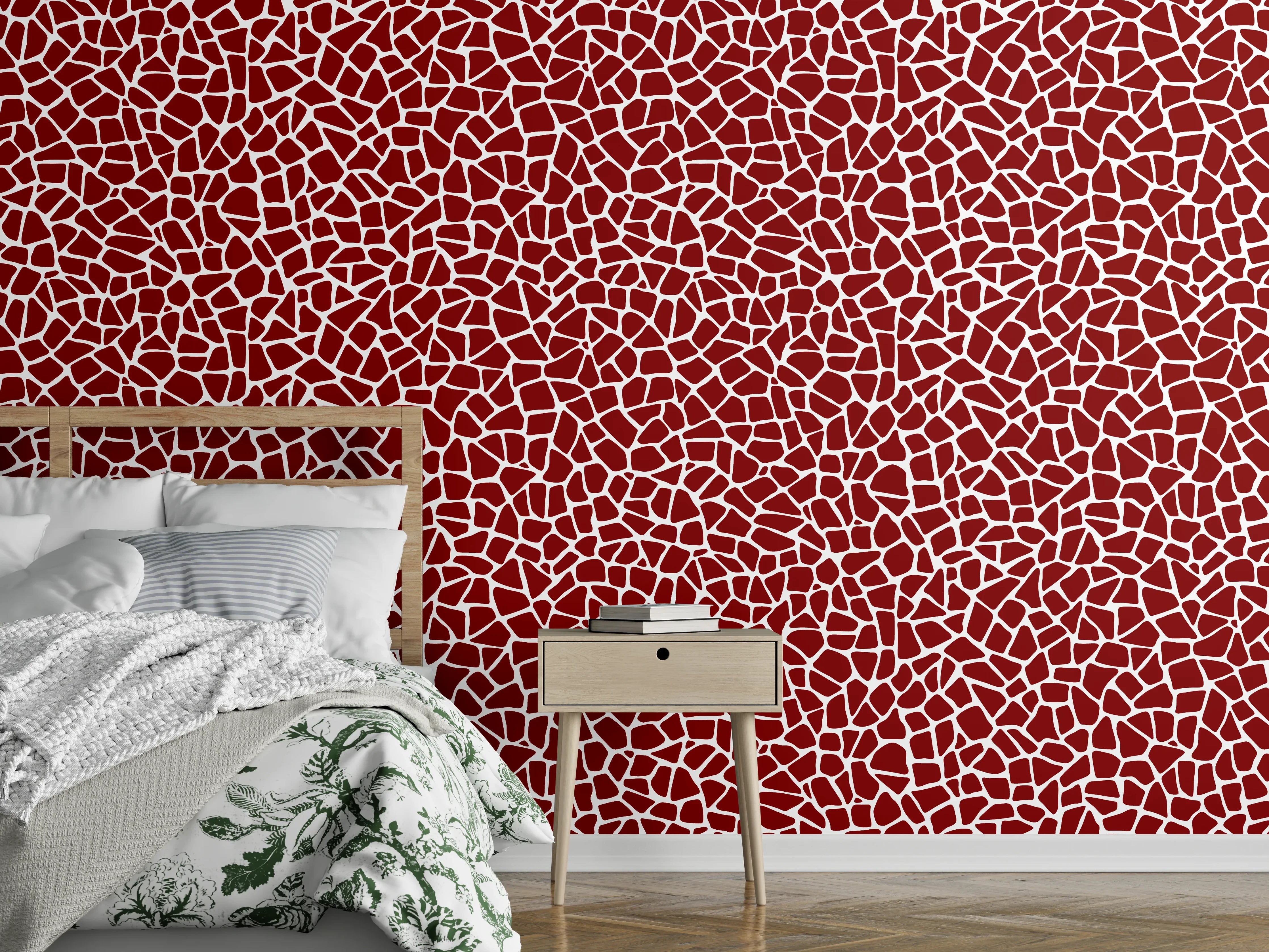 Wandverkleidung Schlafzimmer - Modernes Mosaikmuster in Rot und Weiß