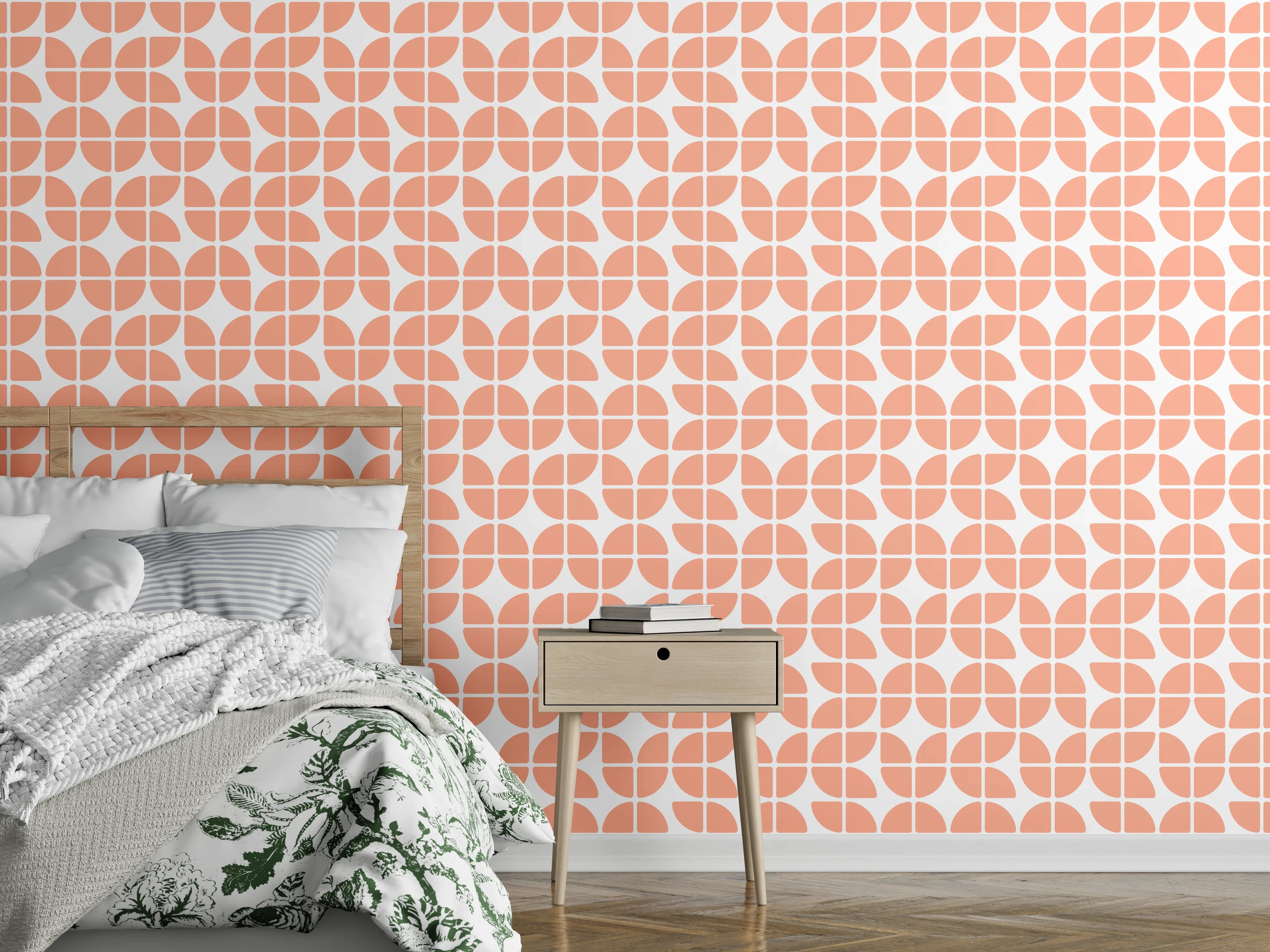 Wandverkleidung Schlafzimmer - Modernes Muster in Terrakotta-Orange