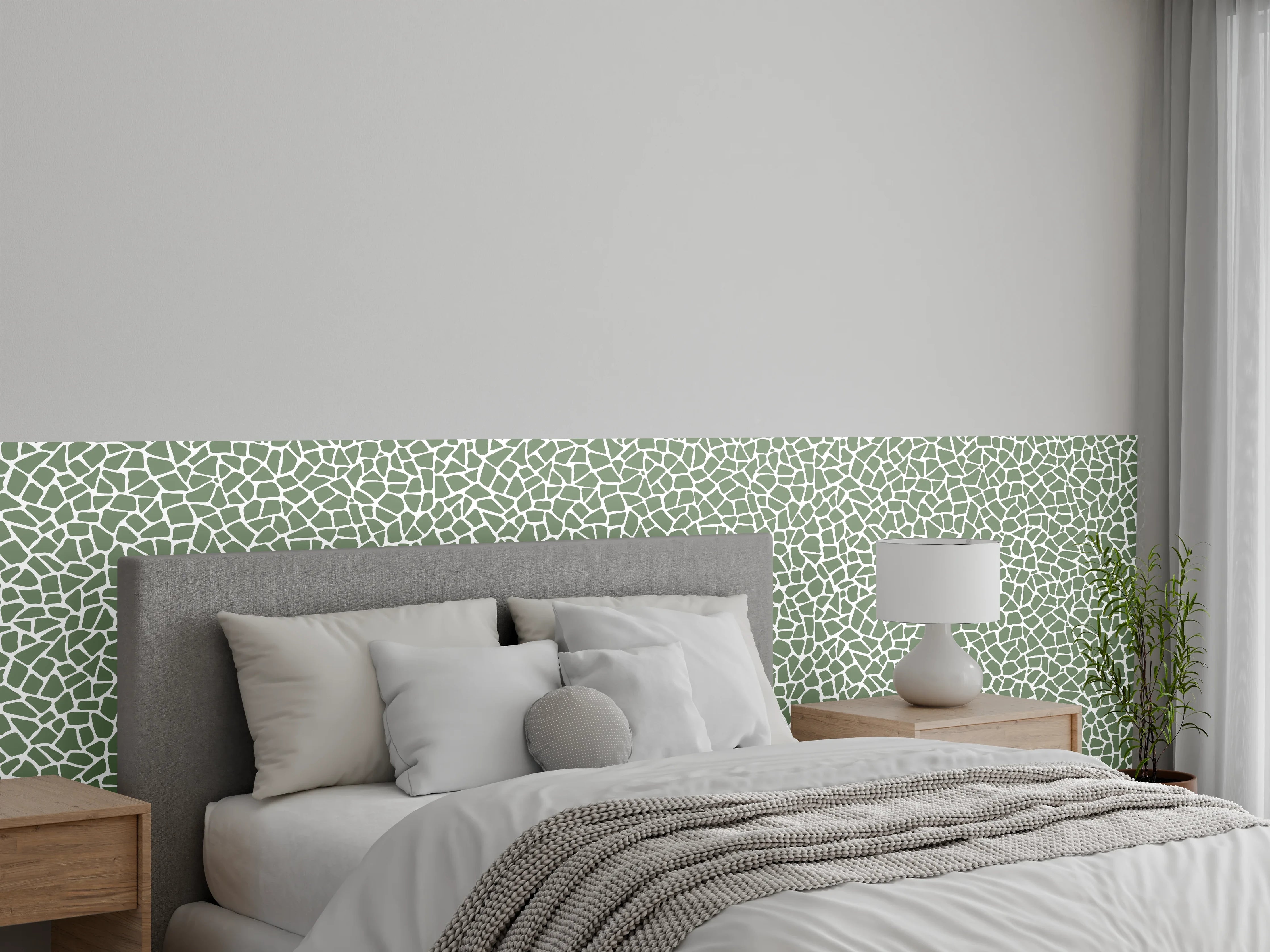 Wandverkleidung Schlafzimmer - Modernes Netz-Muster in Salbeigrün