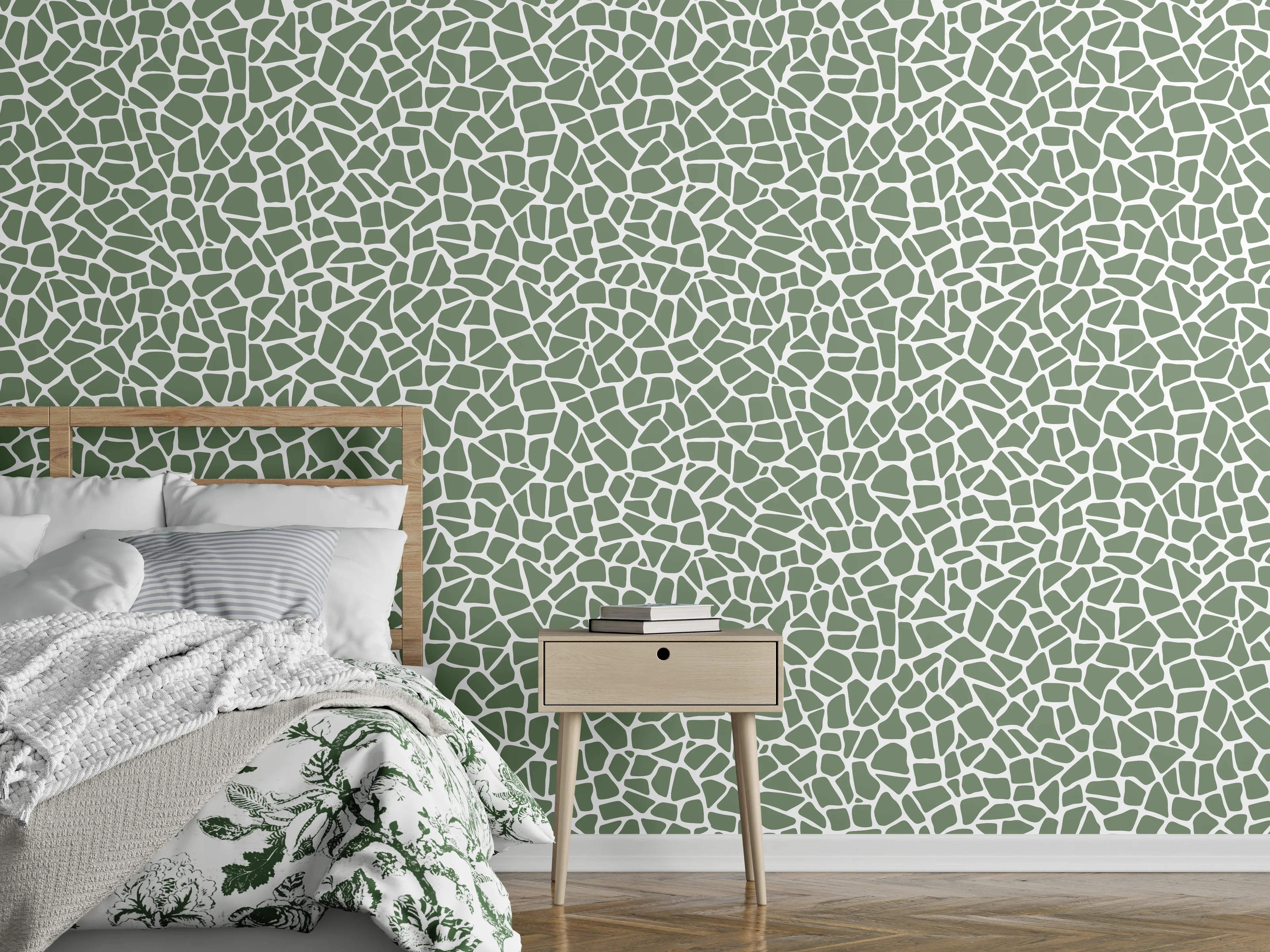 Wandverkleidung Schlafzimmer - Modernes Netz-Muster in Salbeigrün